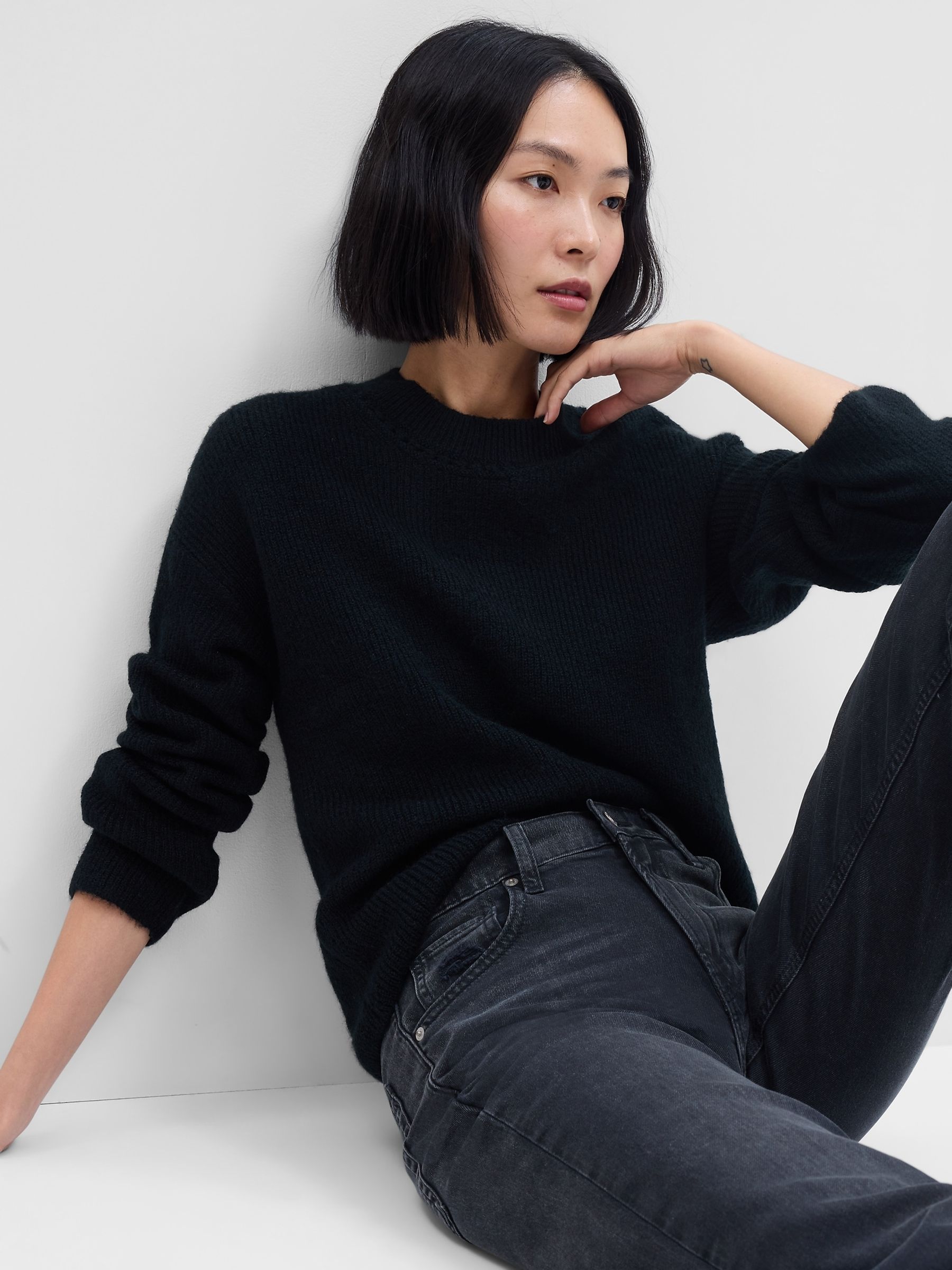 Black Forever Cosy Ribbed Crew Neck Long Sleeve Jumper - Image 1 of 1