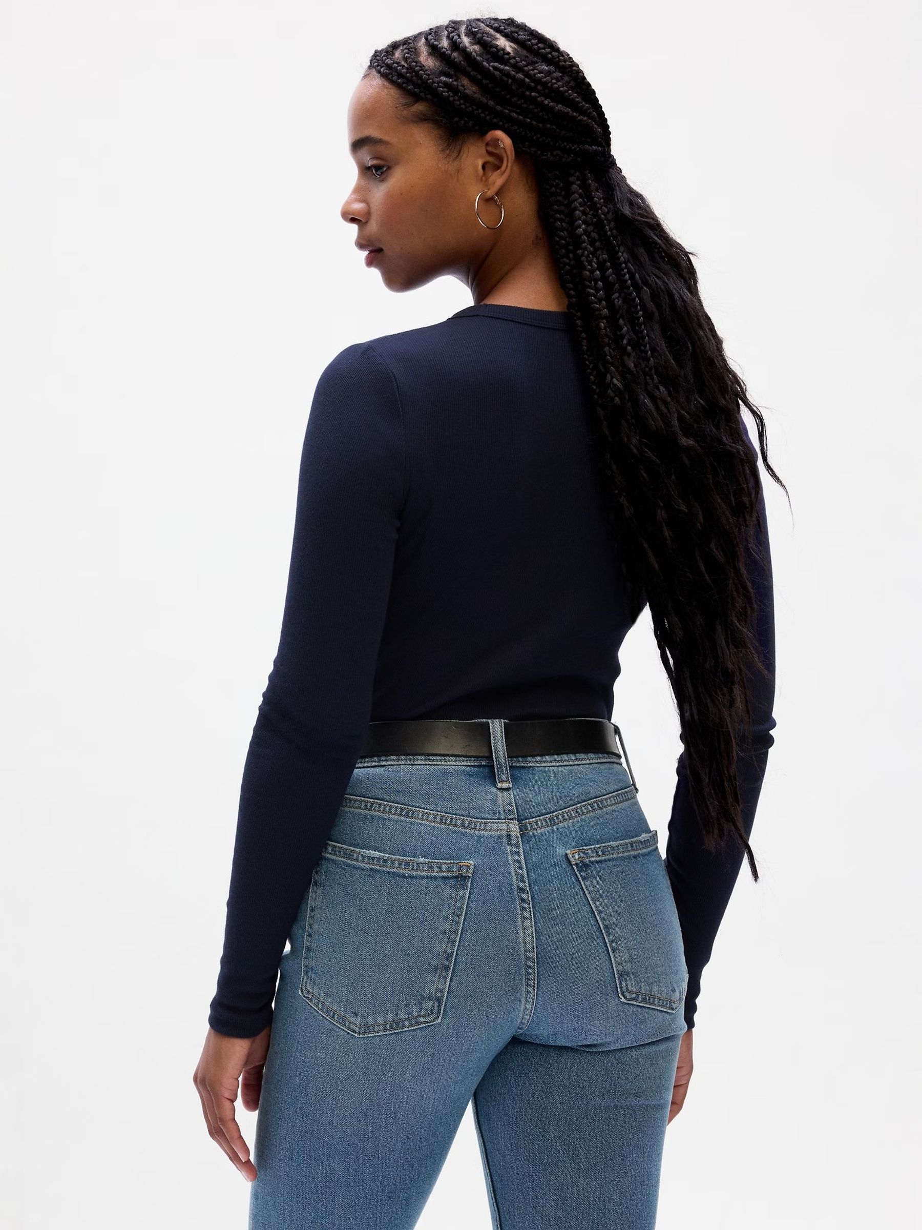 Navy Ribbed Crew Neck Long Sleeve T-Shirt - Image 2 of 2