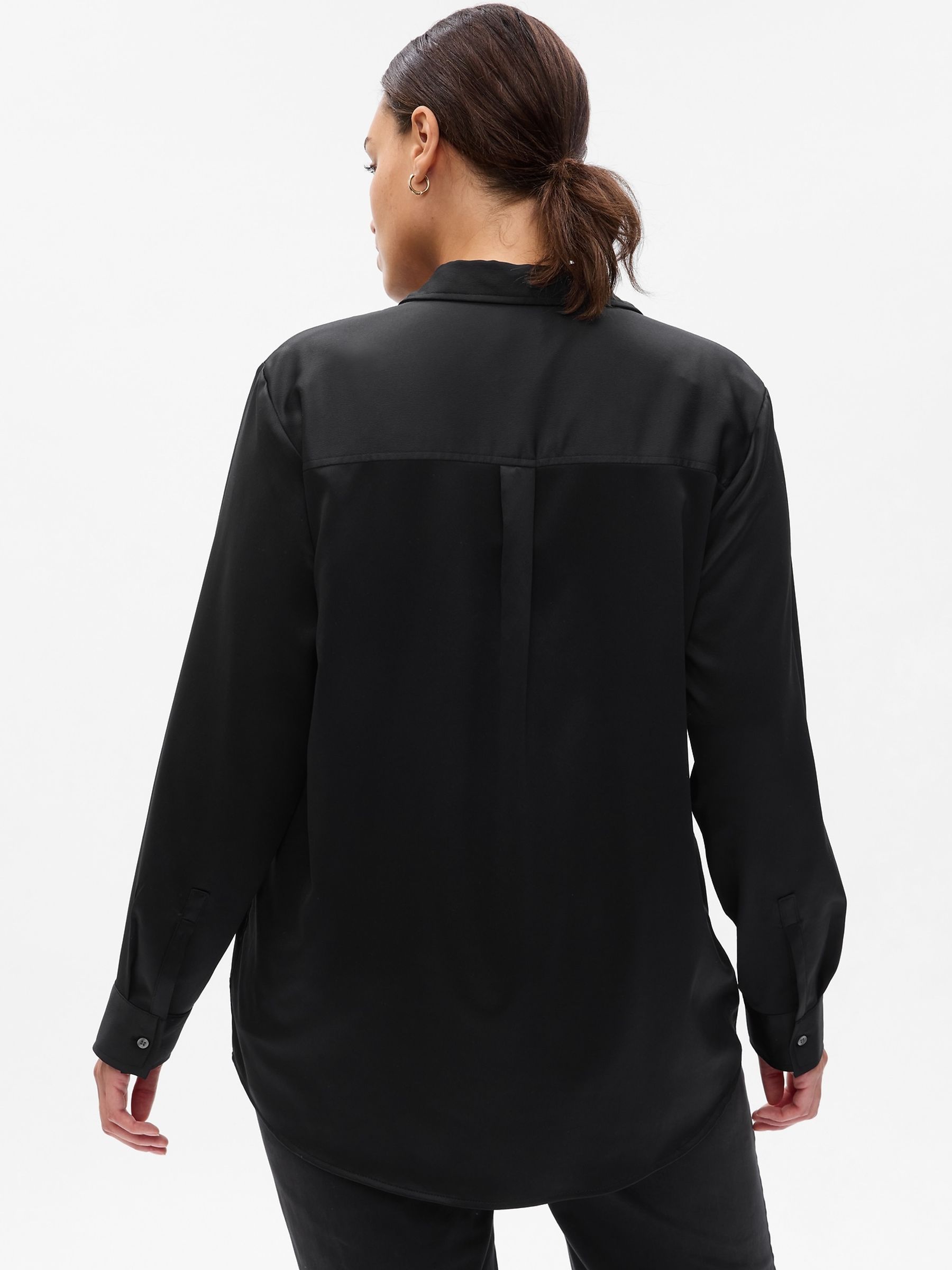 Black Satin Long Sleeve Shirt - Image 2 of 5