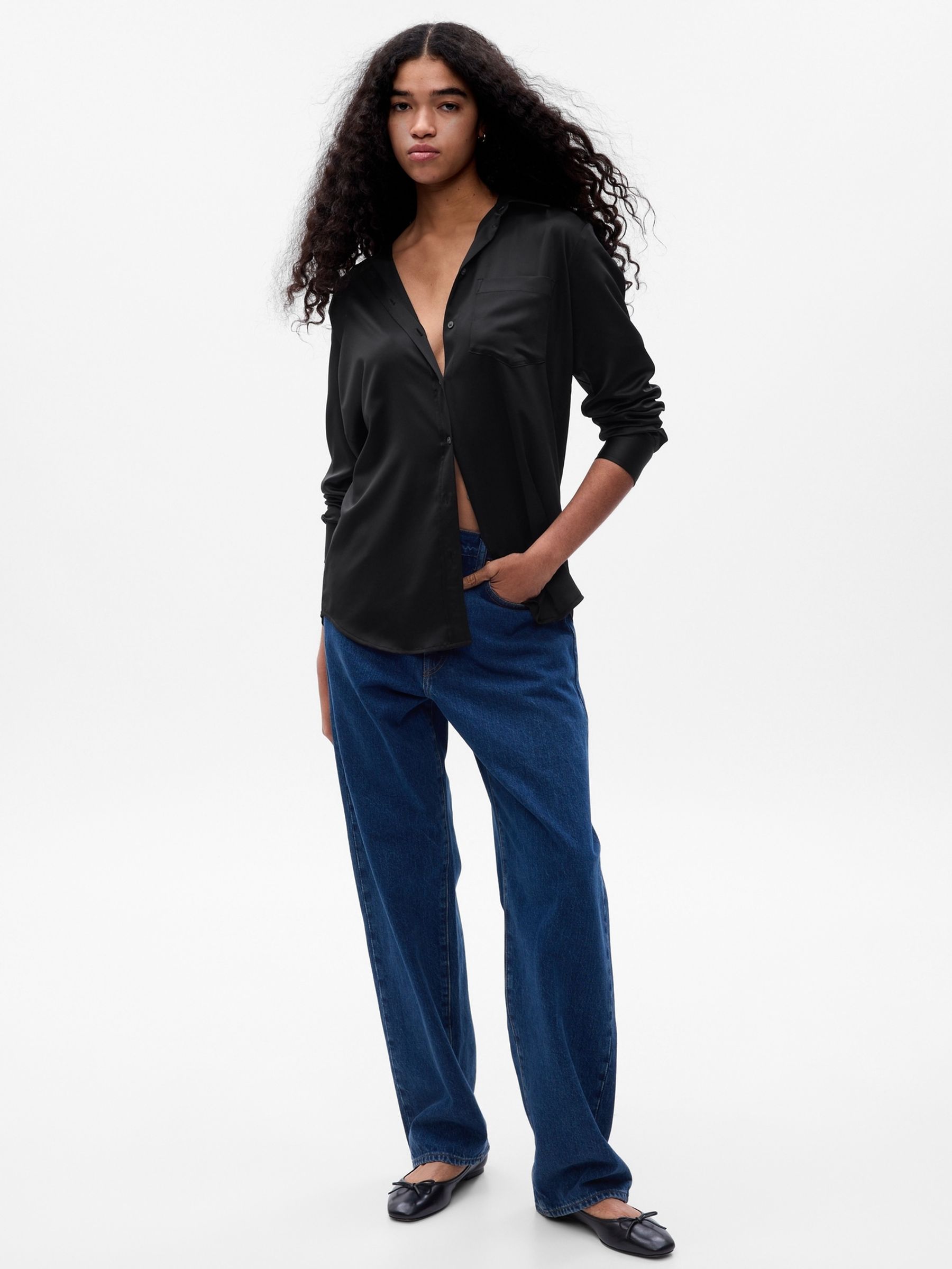 Black Satin Long Sleeve Shirt - Image 3 of 5