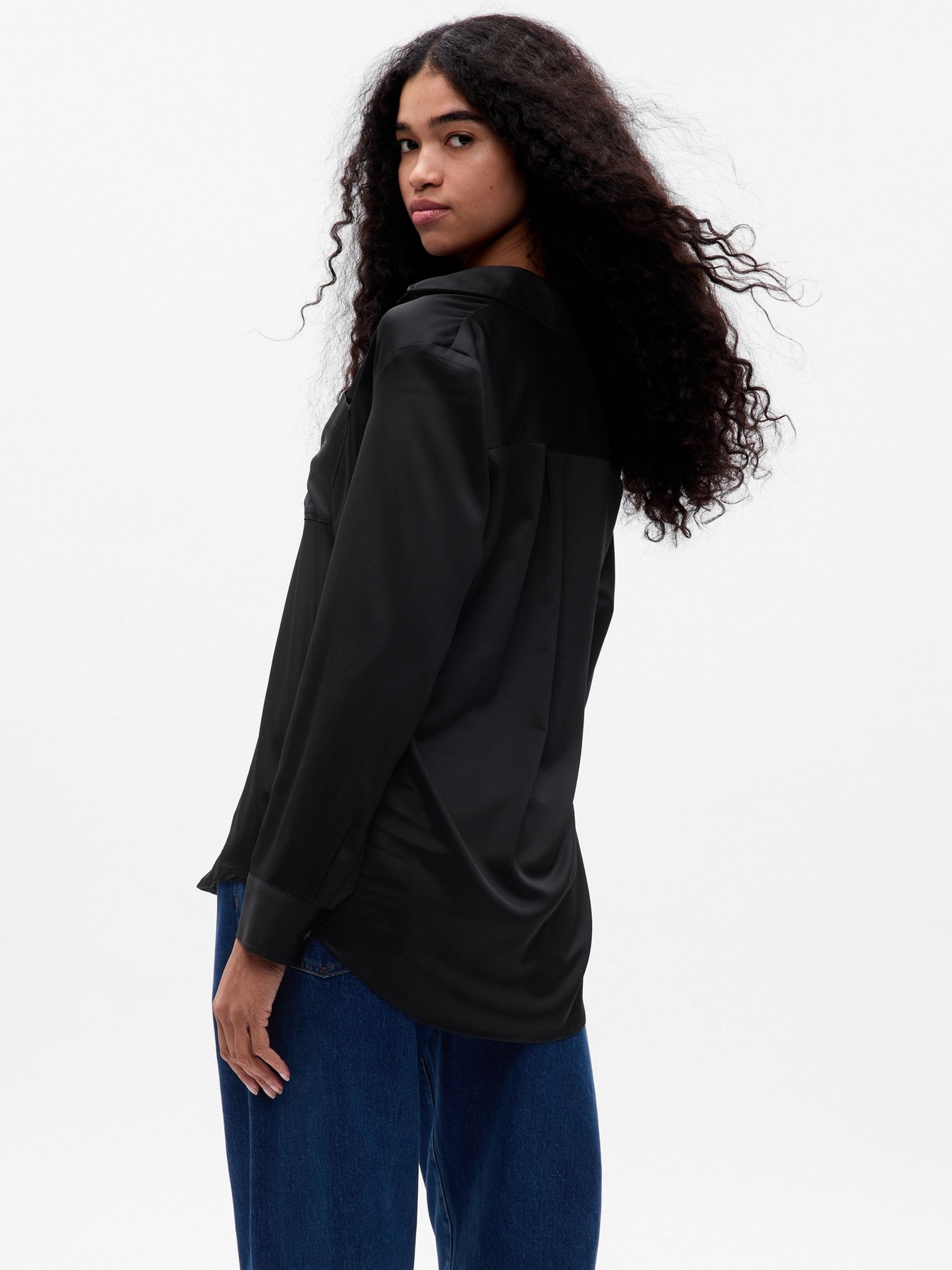 Black Satin Long Sleeve Shirt - Image 5 of 5