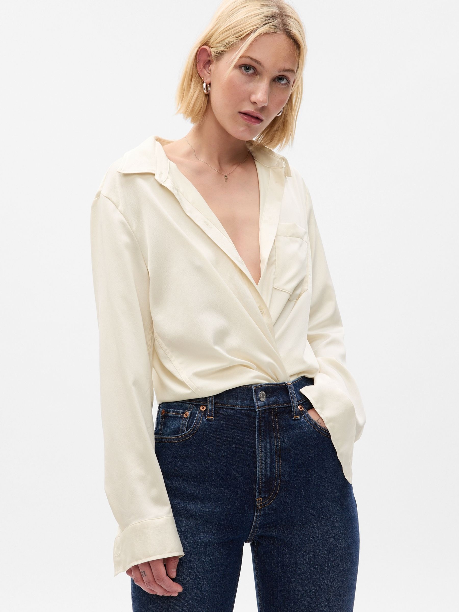 Cream Satin Shirt - Image 1 of 2