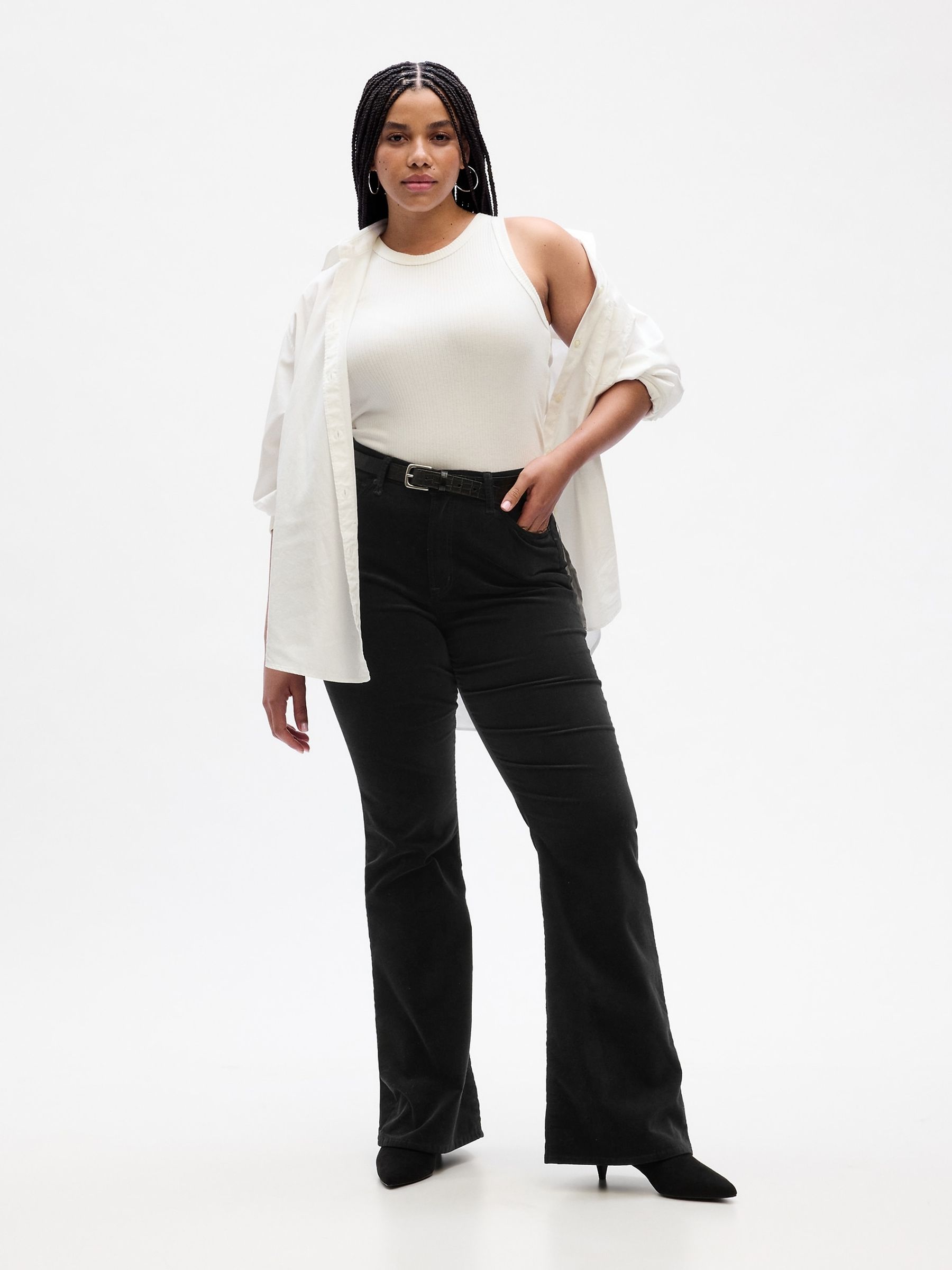 Black High Rise 70s Flare Velvet Trousers with Washwell - Image 3 of 5