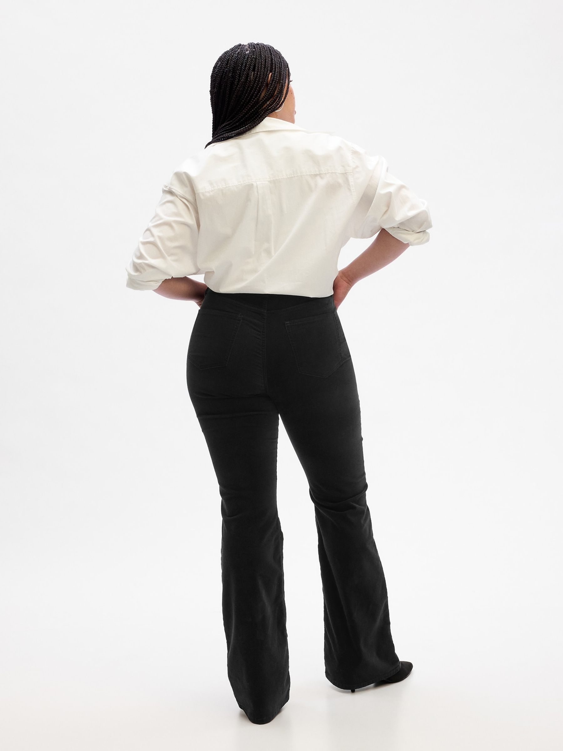 Black High Rise 70s Flare Velvet Trousers with Washwell - Image 4 of 5