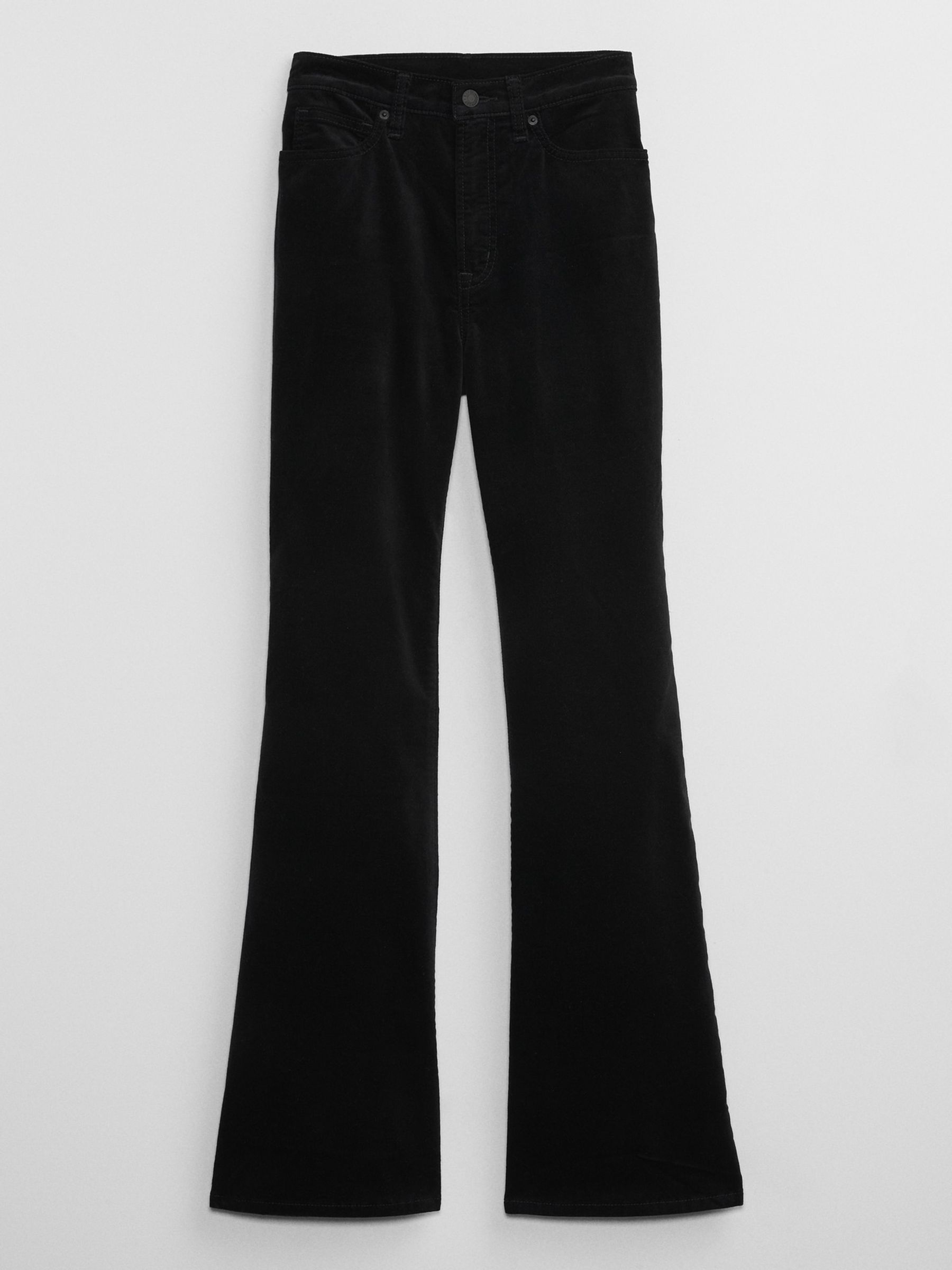 Black High Rise 70s Flare Velvet Trousers with Washwell - Image 5 of 5