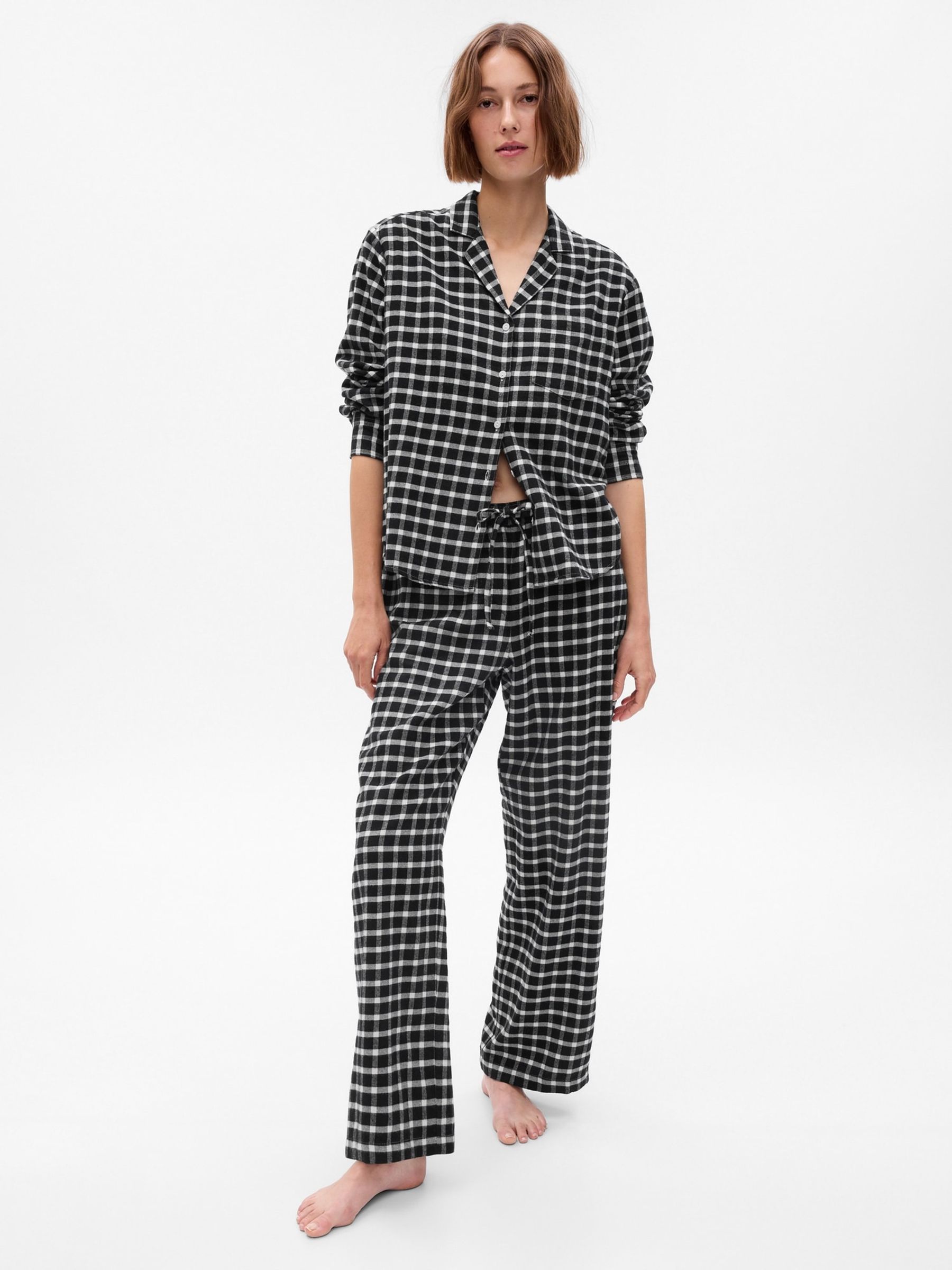 Black & White Cotton Print Flannel Pyjama Set - Image 1 of 2