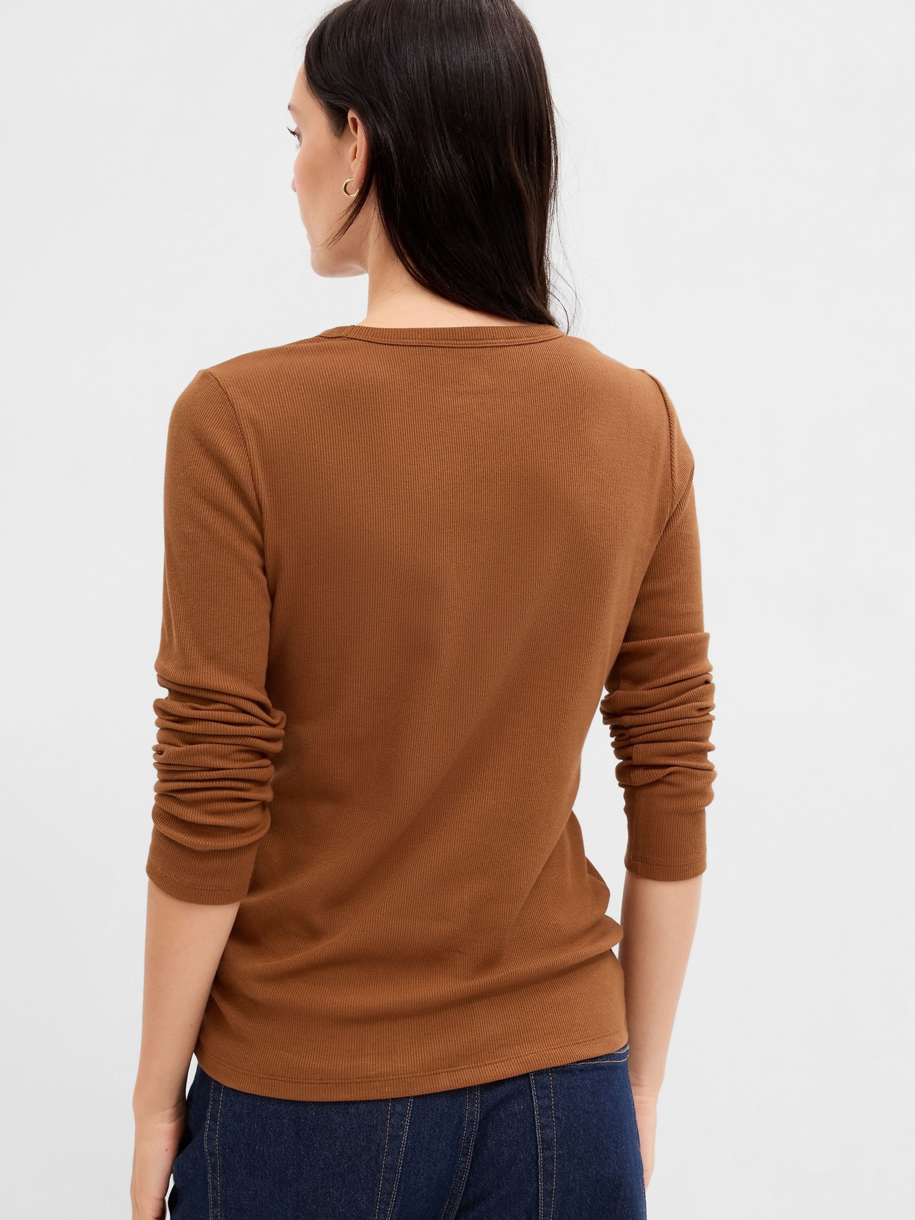 Brown Ribbed Crew Neck Long Sleeve T-Shirt - Image 2 of 2