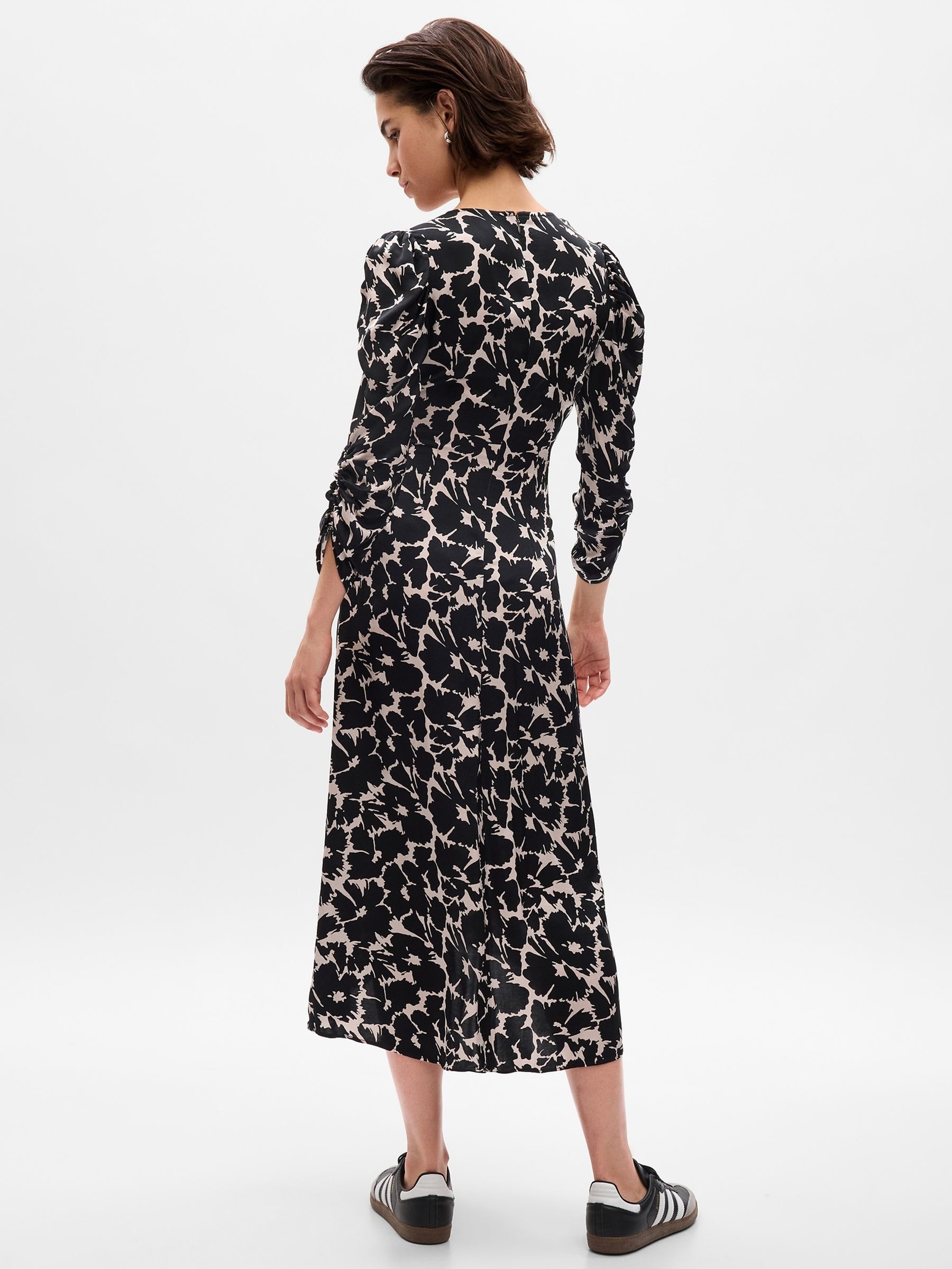 Black Ruched Satin Midi Dress - Image 2 of 2