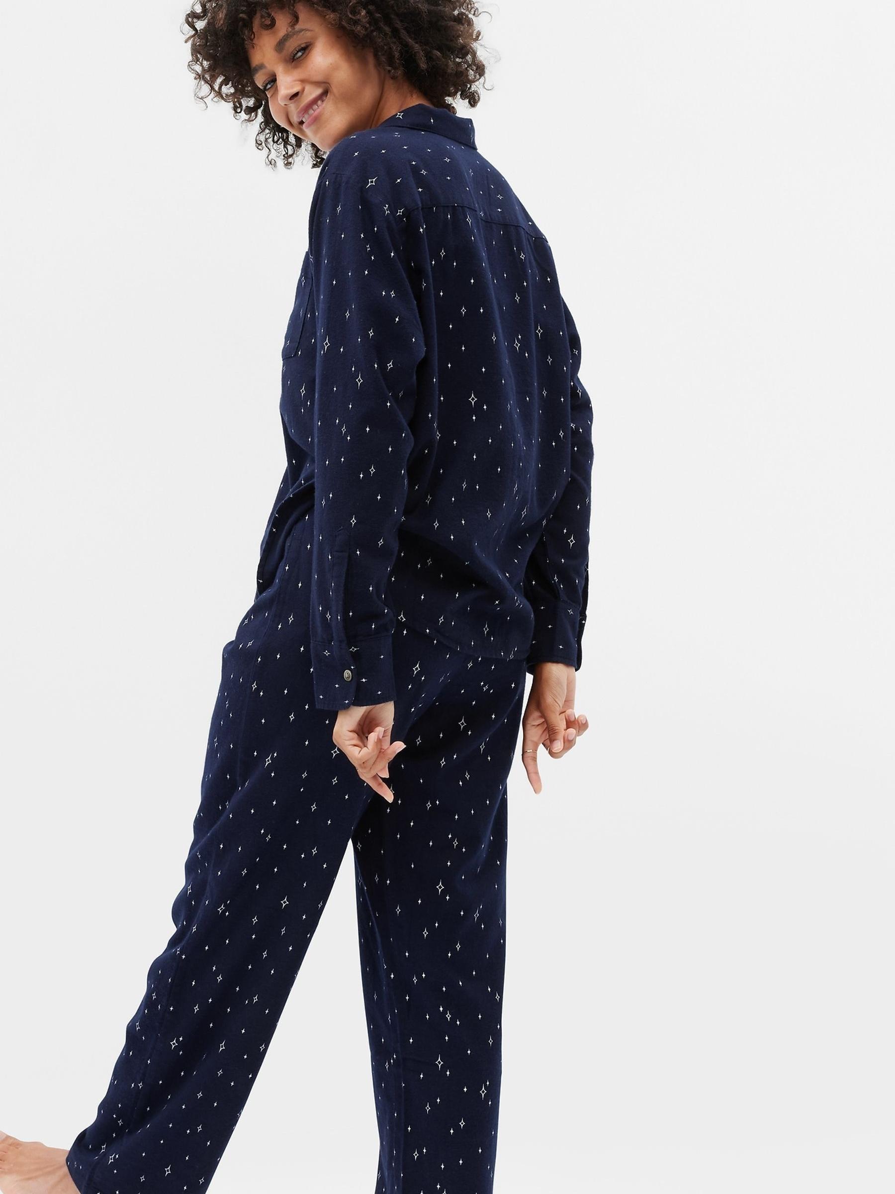 Navy & White Relaxed Flannel Long Sleeve Pyjama Shirt - Image 2 of 2