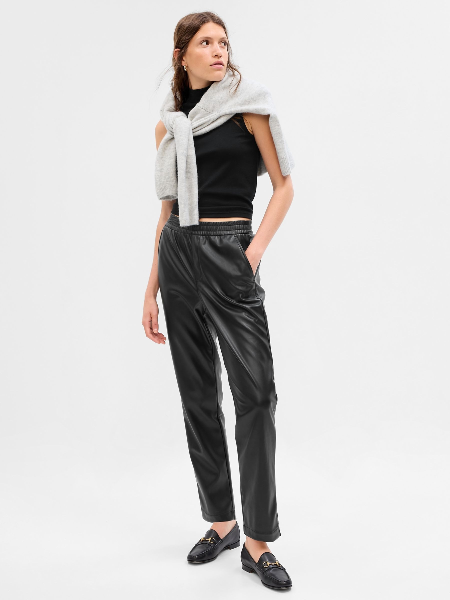 Black Faux Leather Easy Trousers - Image 1 of 1
