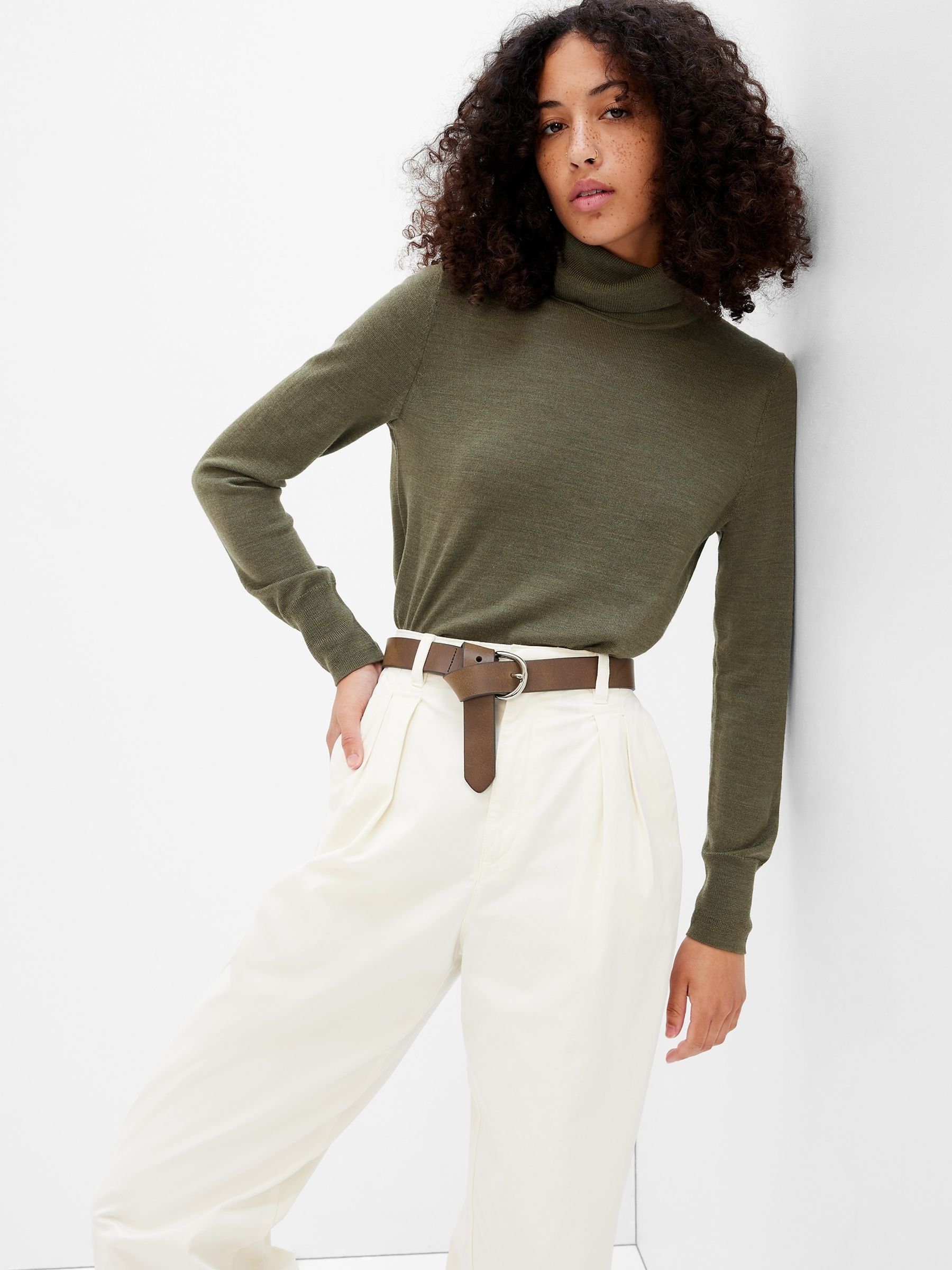 Green Merino Turtleneck Jumper - Image 1 of 1