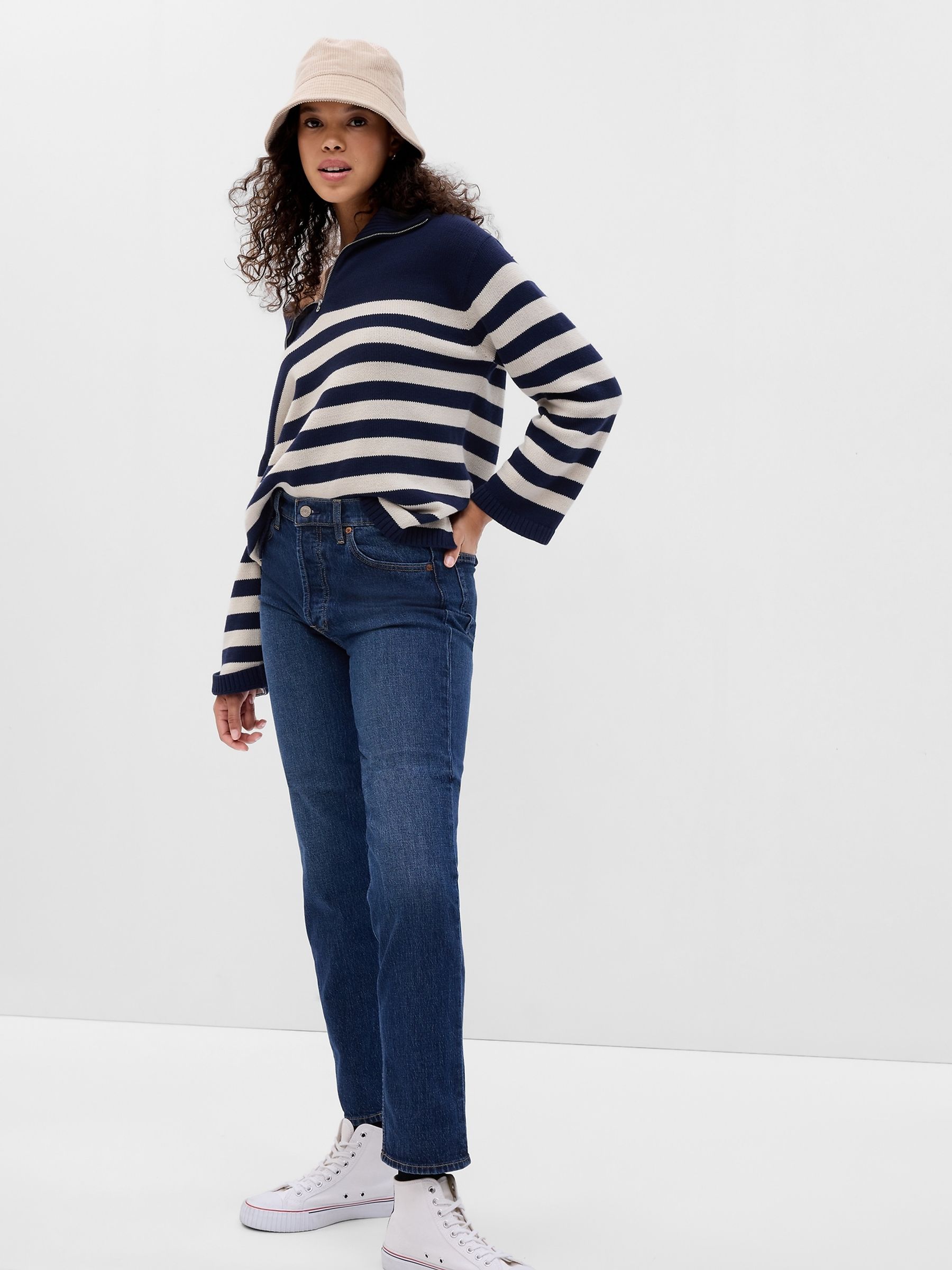 Dark Indigo Blue High Waisted Cheeky Straight Jeans - Image 3 of 6