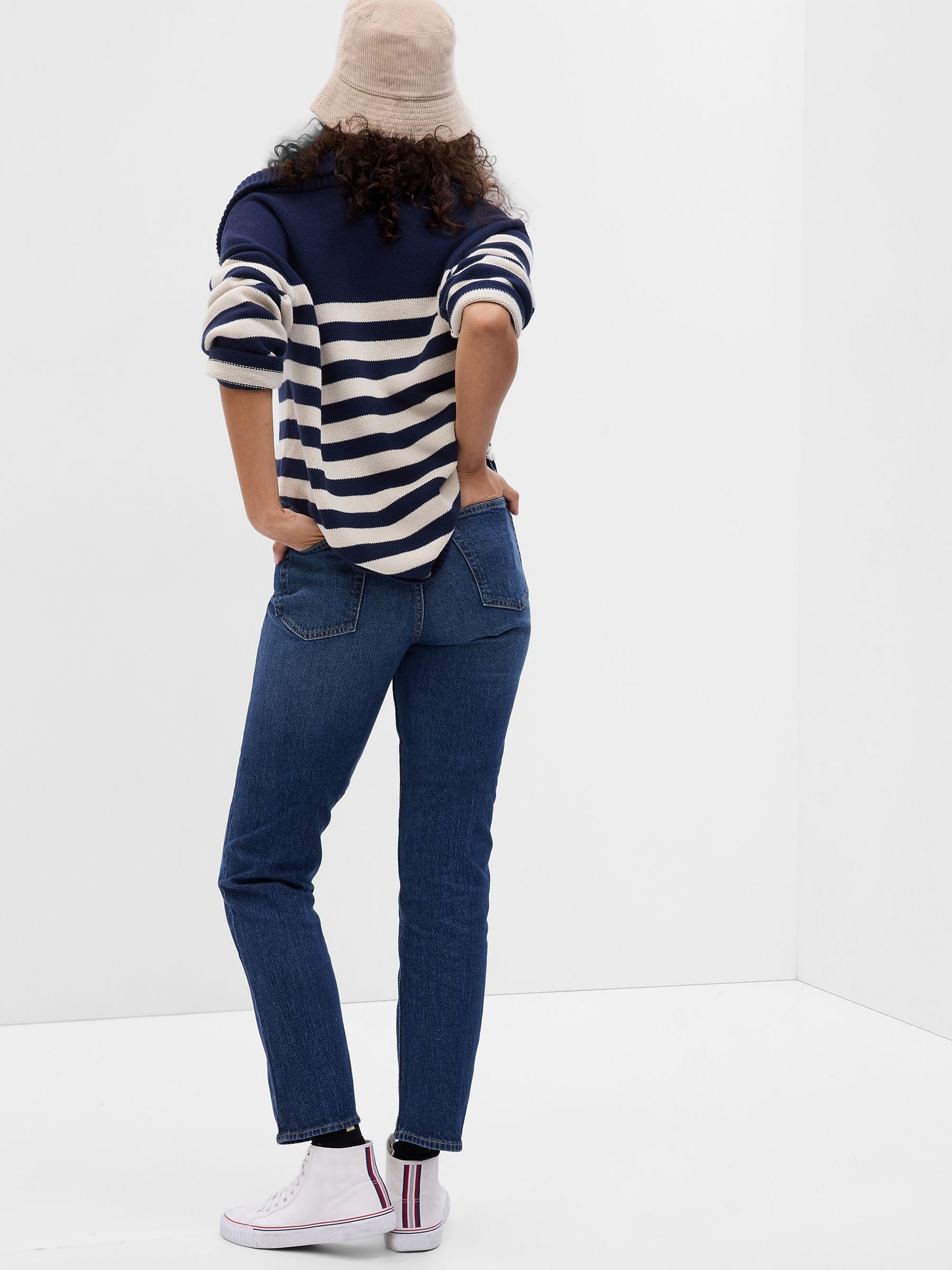 Dark Indigo Blue High Waisted Cheeky Straight Jeans - Image 5 of 6