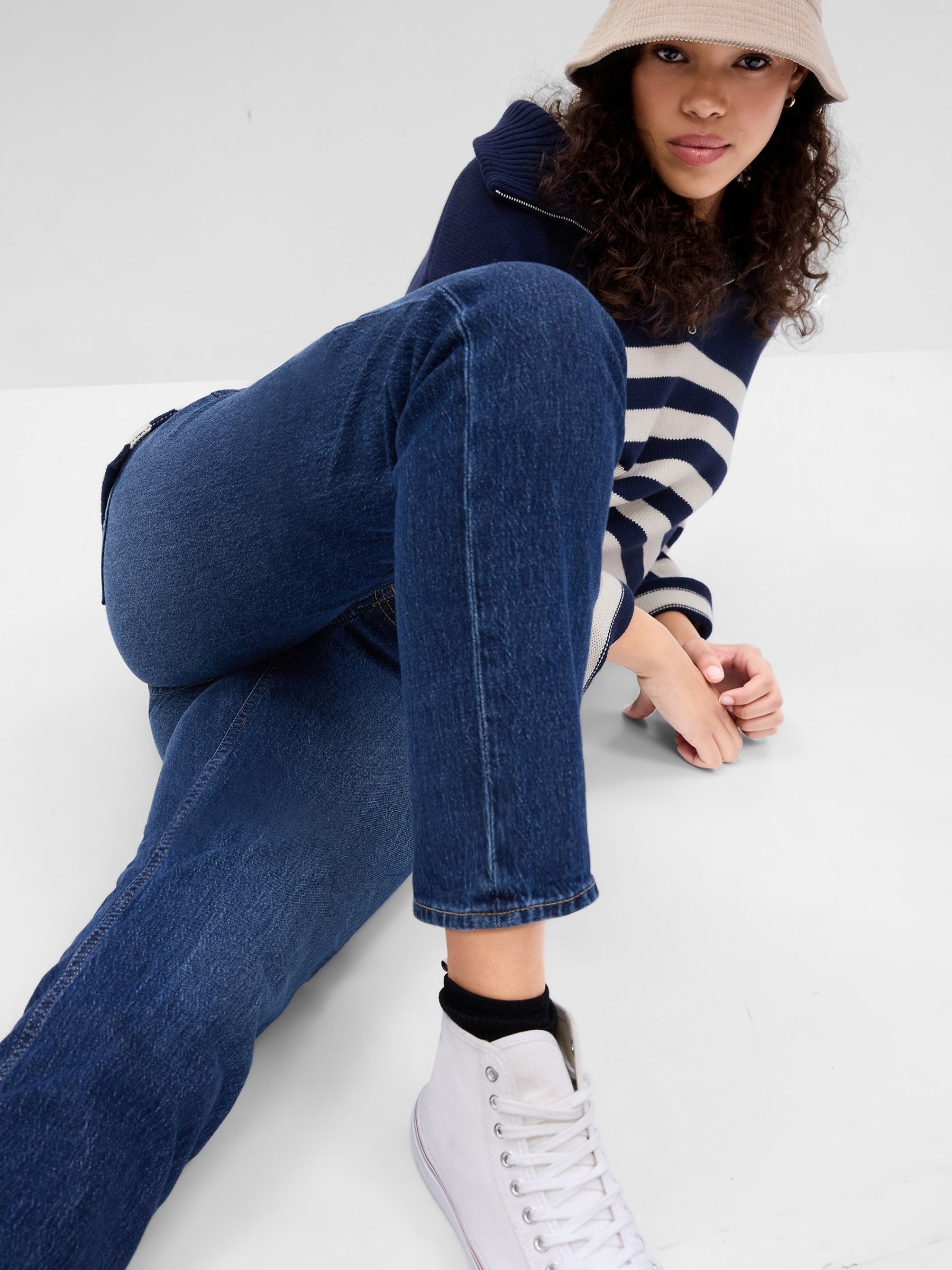 Dark Indigo Blue High Waisted Cheeky Straight Jeans - Image 6 of 6