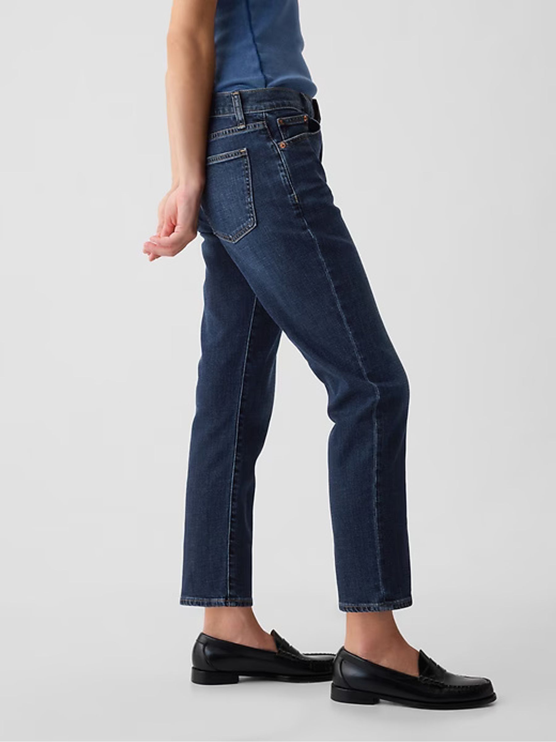 Dark Wash Blue Mid Rise Slim Fit Ankle Length Girlfriend Jeans - Image 3 of 8