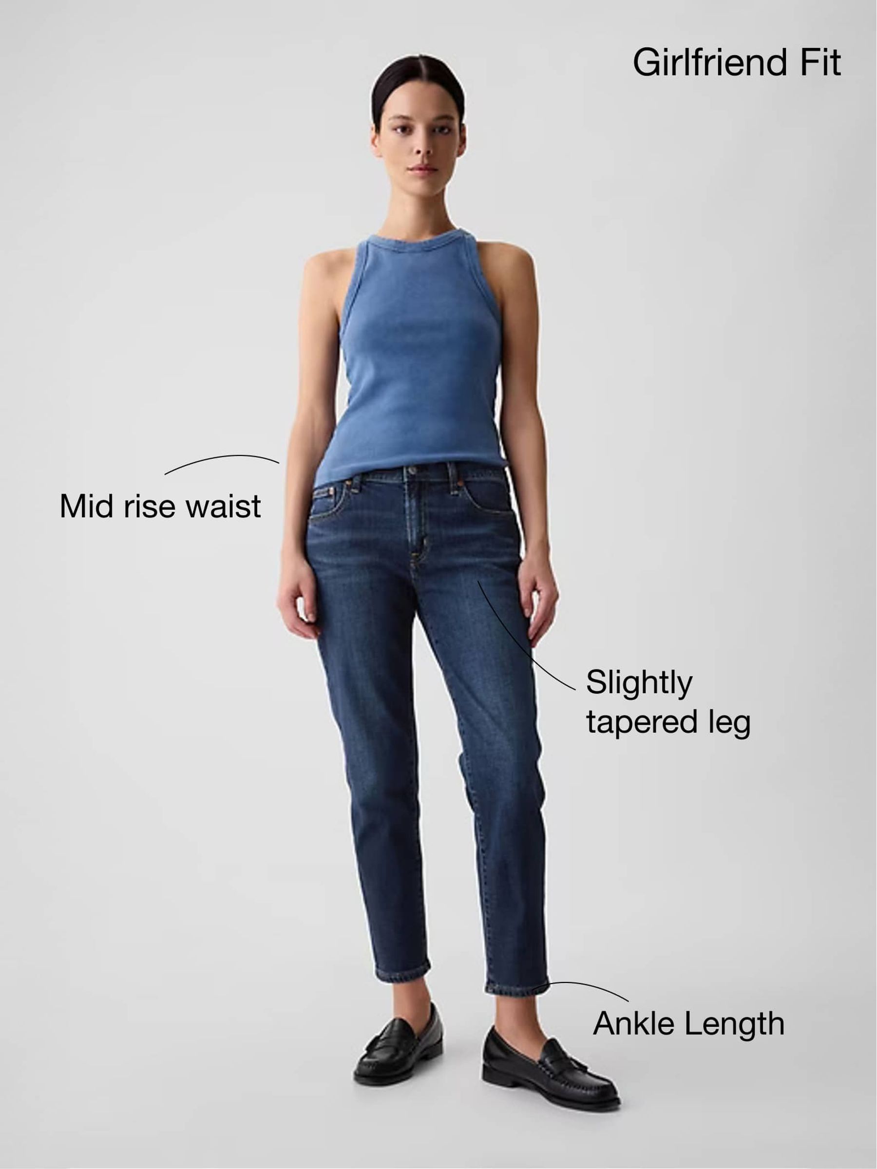 Dark Wash Blue Mid Rise Slim Fit Ankle Length Girlfriend Jeans - Image 5 of 8