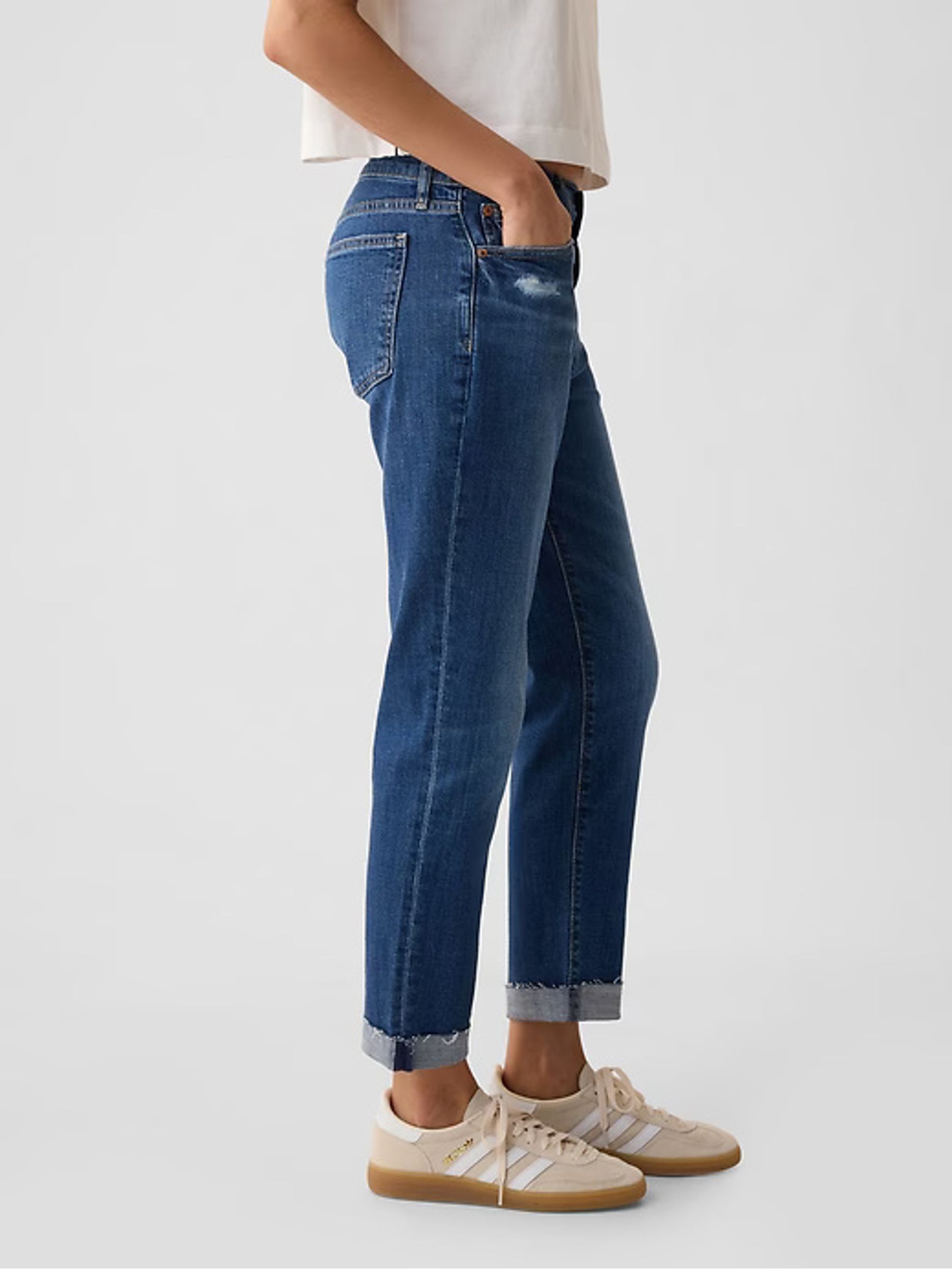 Blue Mid Rise Slim Fit Ankle Length Girlfriend Jeans - Image 4 of 11