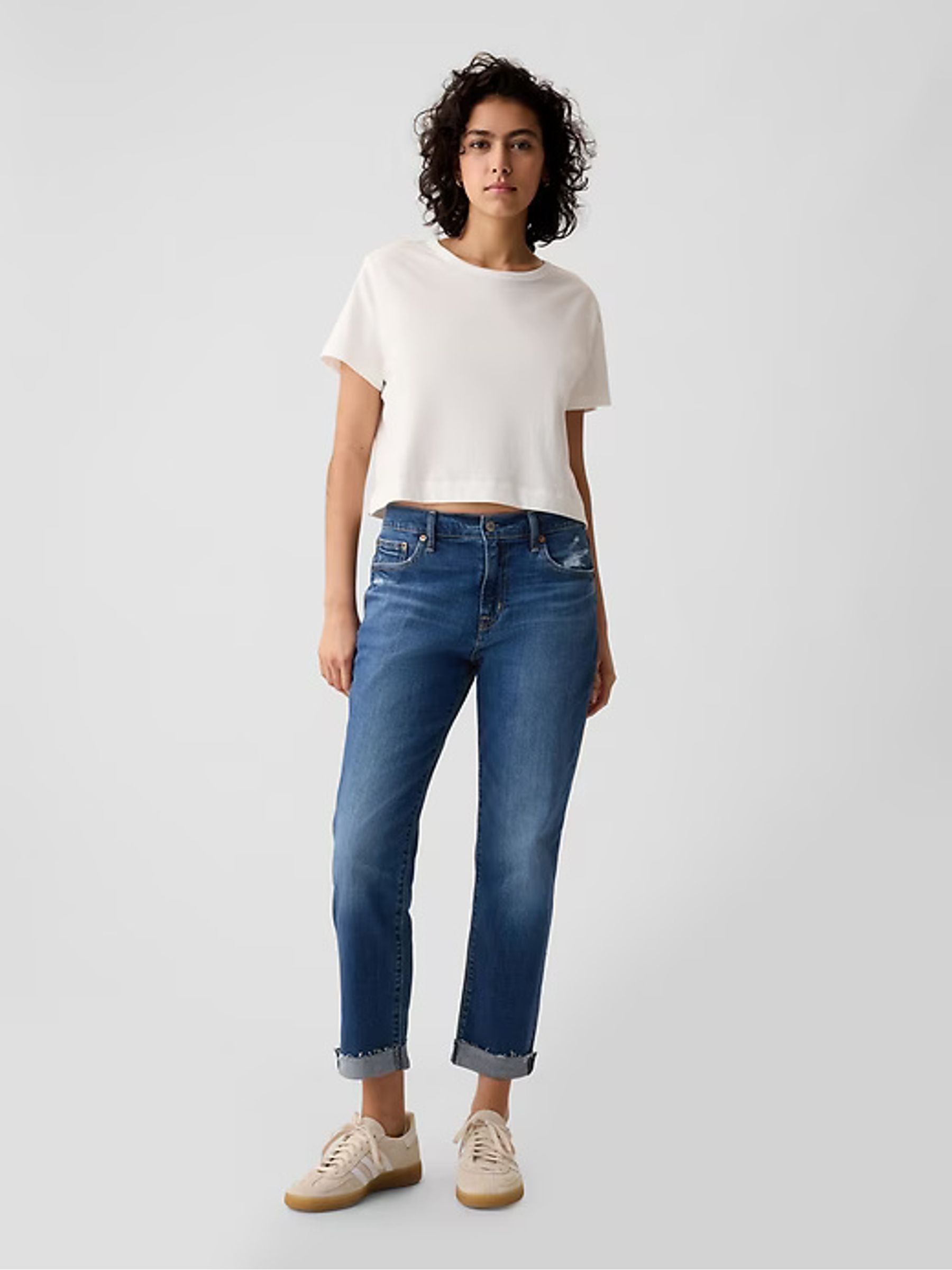 Blue Mid Rise Slim Fit Ankle Length Girlfriend Jeans - Image 5 of 11