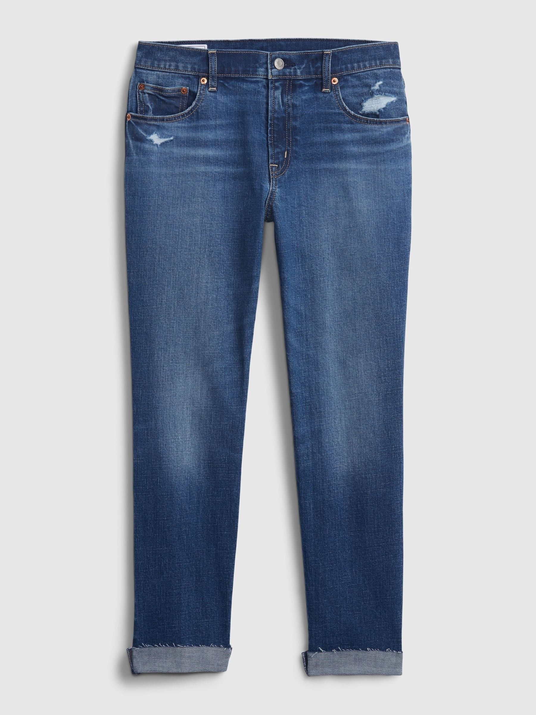 Blue Mid Rise Slim Fit Ankle Length Girlfriend Jeans - Image 8 of 11