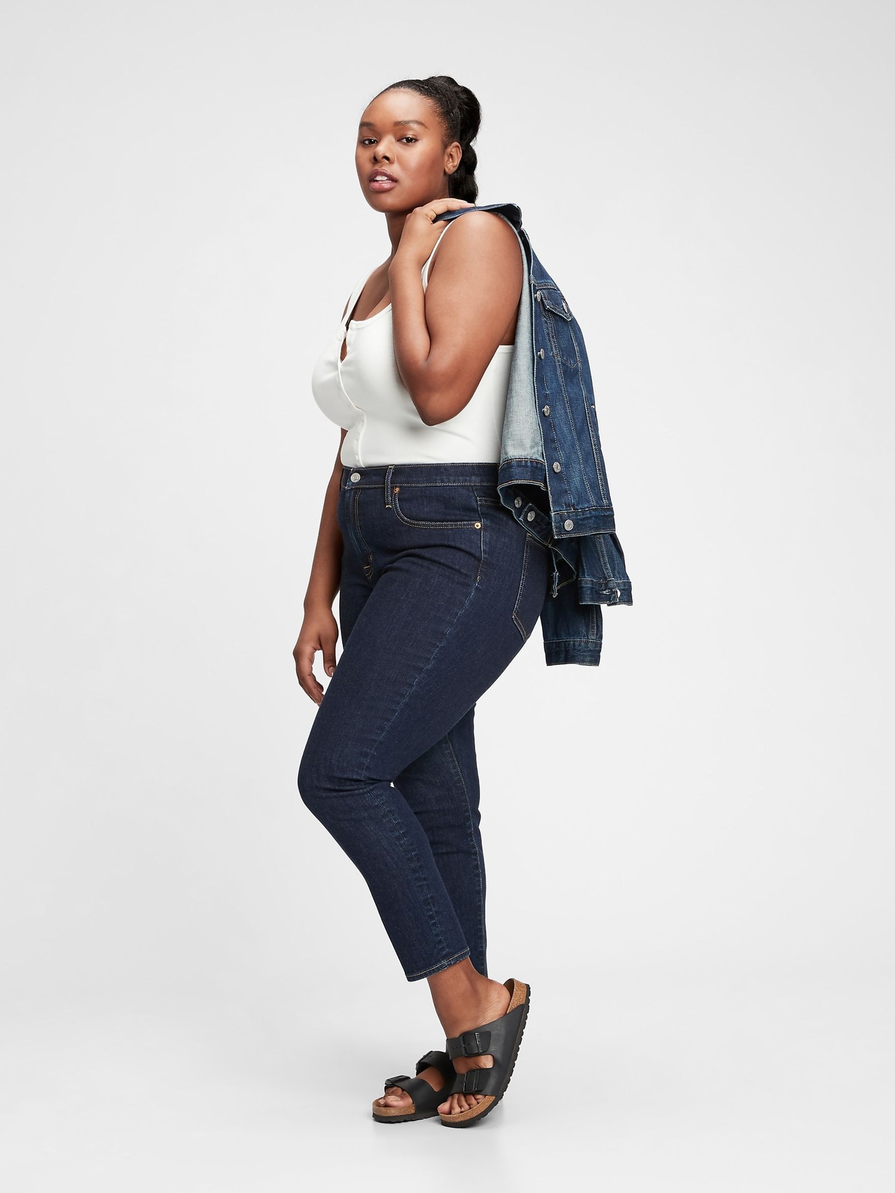 Dark Indigo Blue Stretch Mid Rise True Skinny Jeans - Image 10 of 15