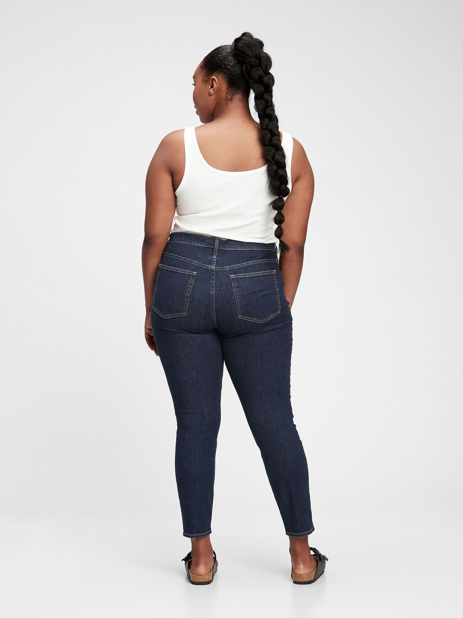 Dark Indigo Blue Stretch Mid Rise True Skinny Jeans - Image 12 of 15