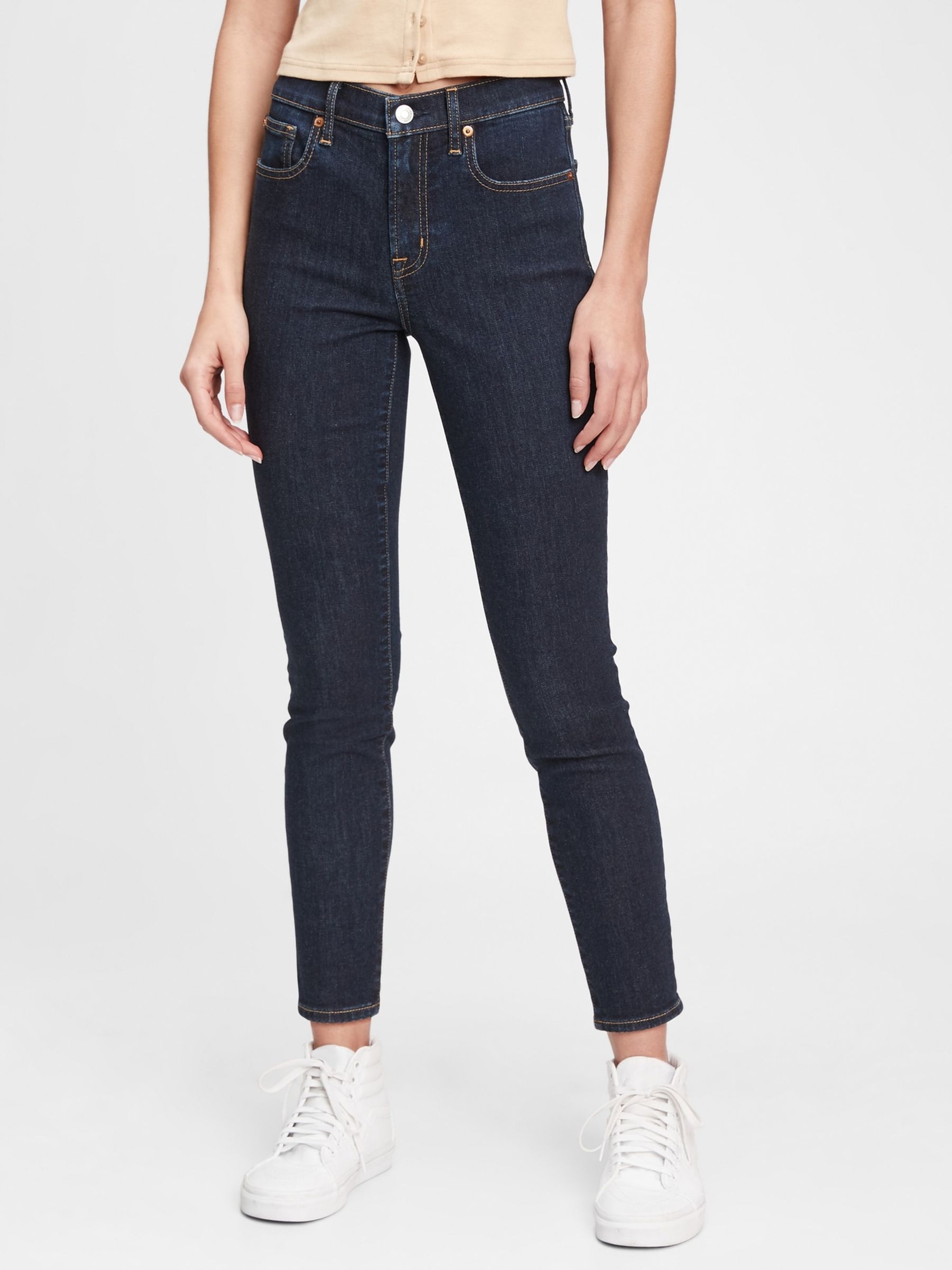 Dark Indigo Blue Stretch Mid Rise True Skinny Jeans - Image 14 of 15