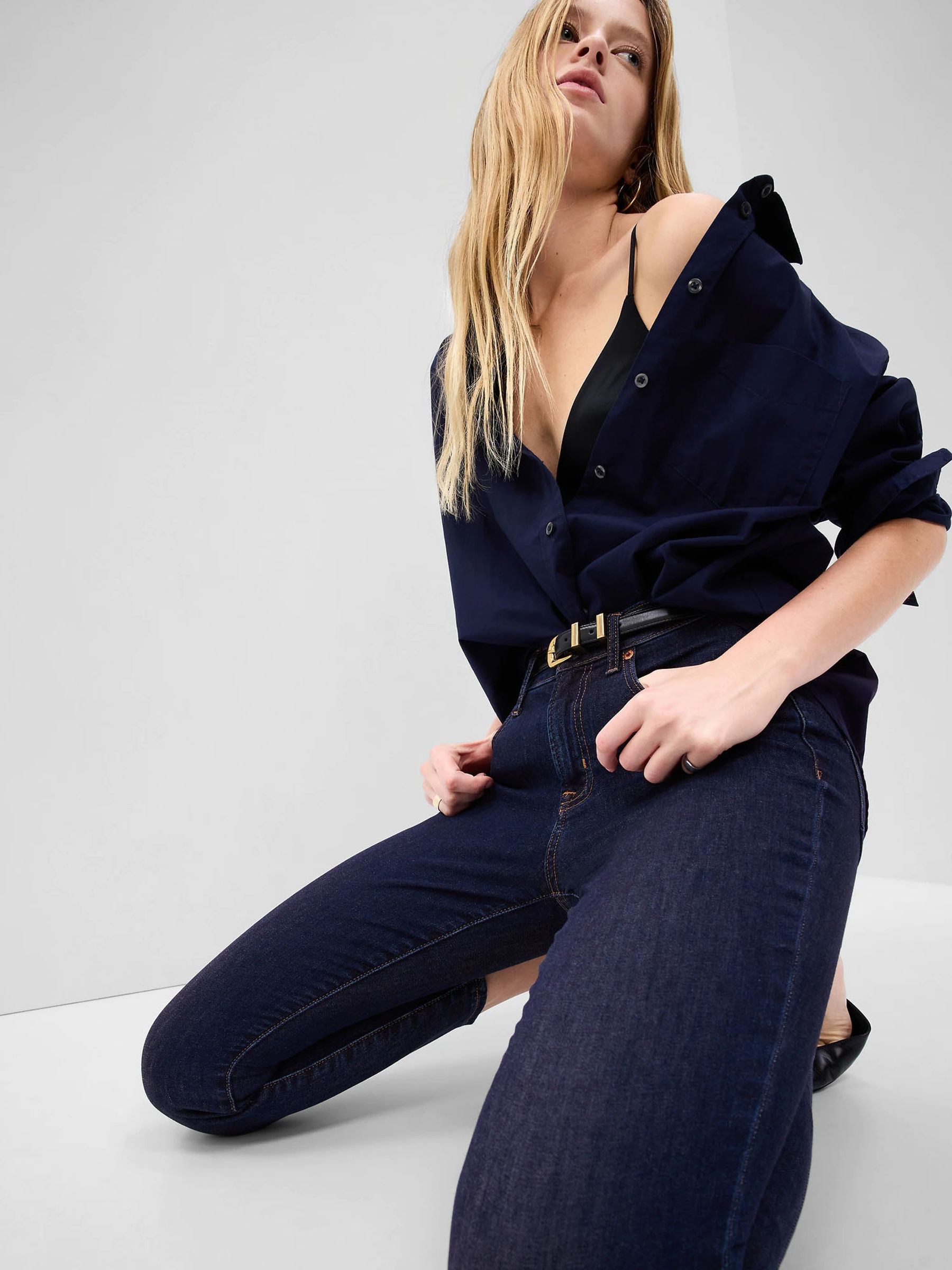 Dark Indigo Blue Stretch Mid Rise True Skinny Jeans - Image 4 of 8