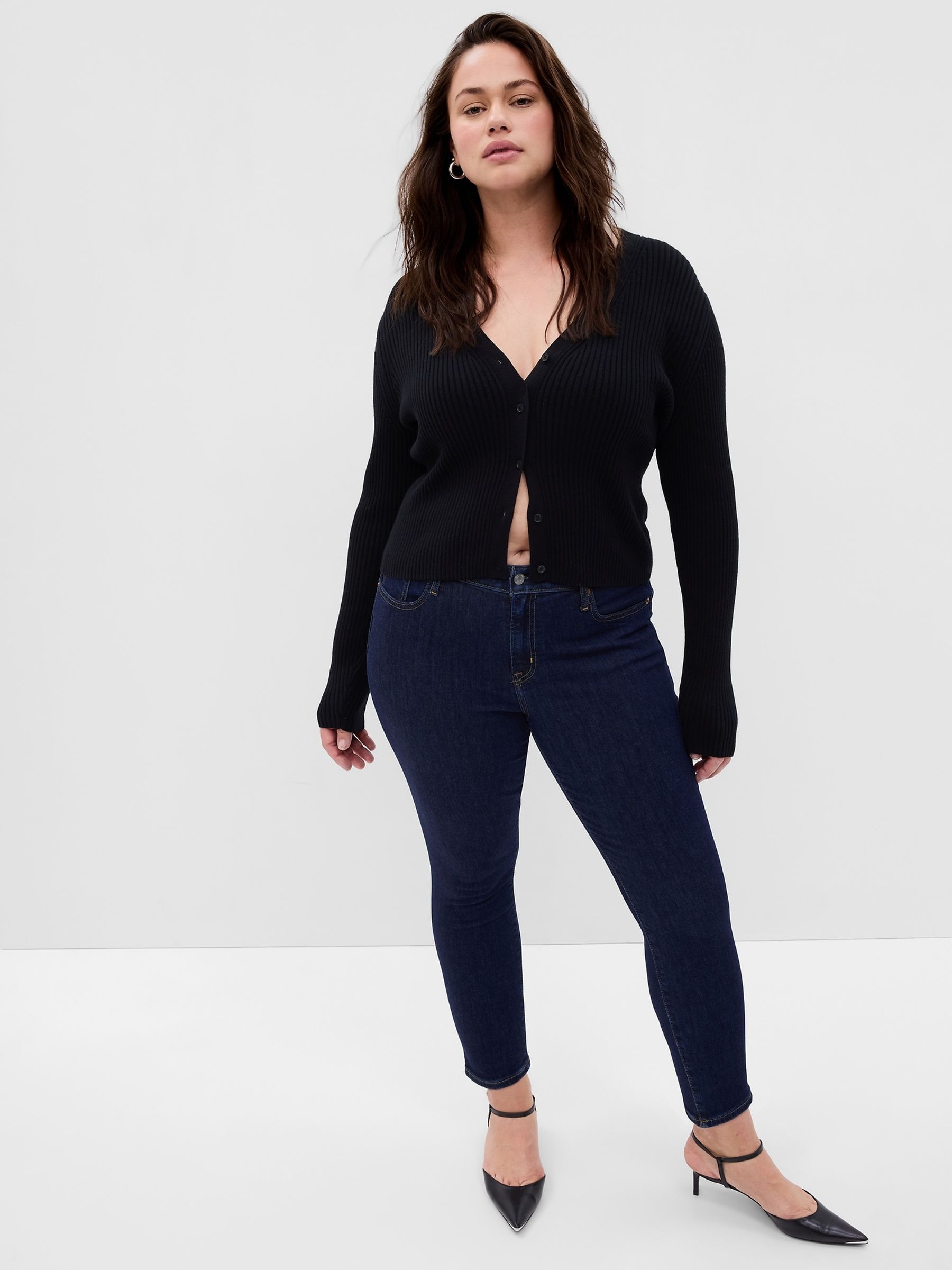 Dark Indigo Blue Stretch Mid Rise True Skinny Jeans - Image 5 of 8