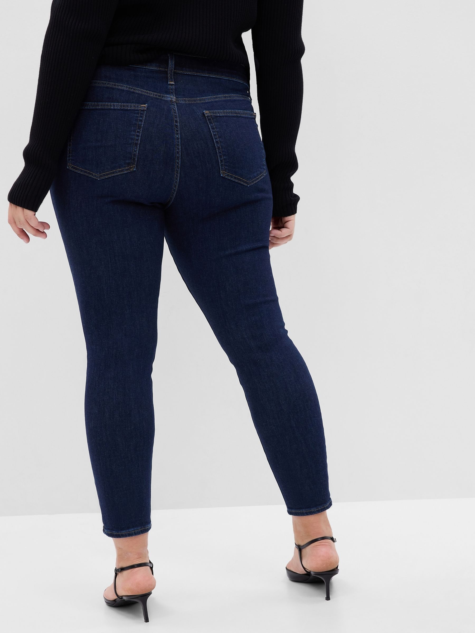 Dark Indigo Blue Stretch Mid Rise True Skinny Jeans - Image 6 of 8