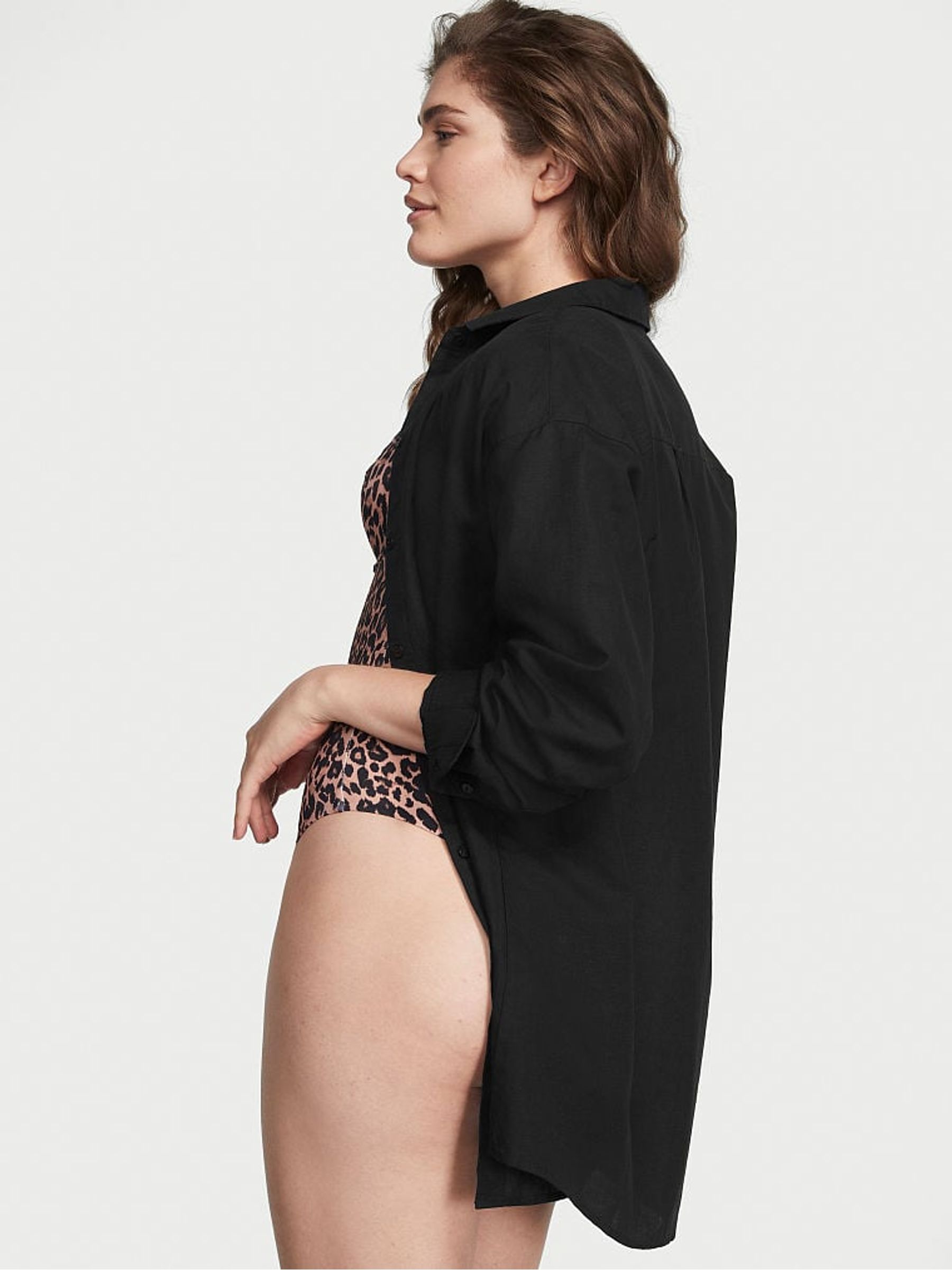 Black Oversized Linen Shirt Cover Up - Image 2 of 3