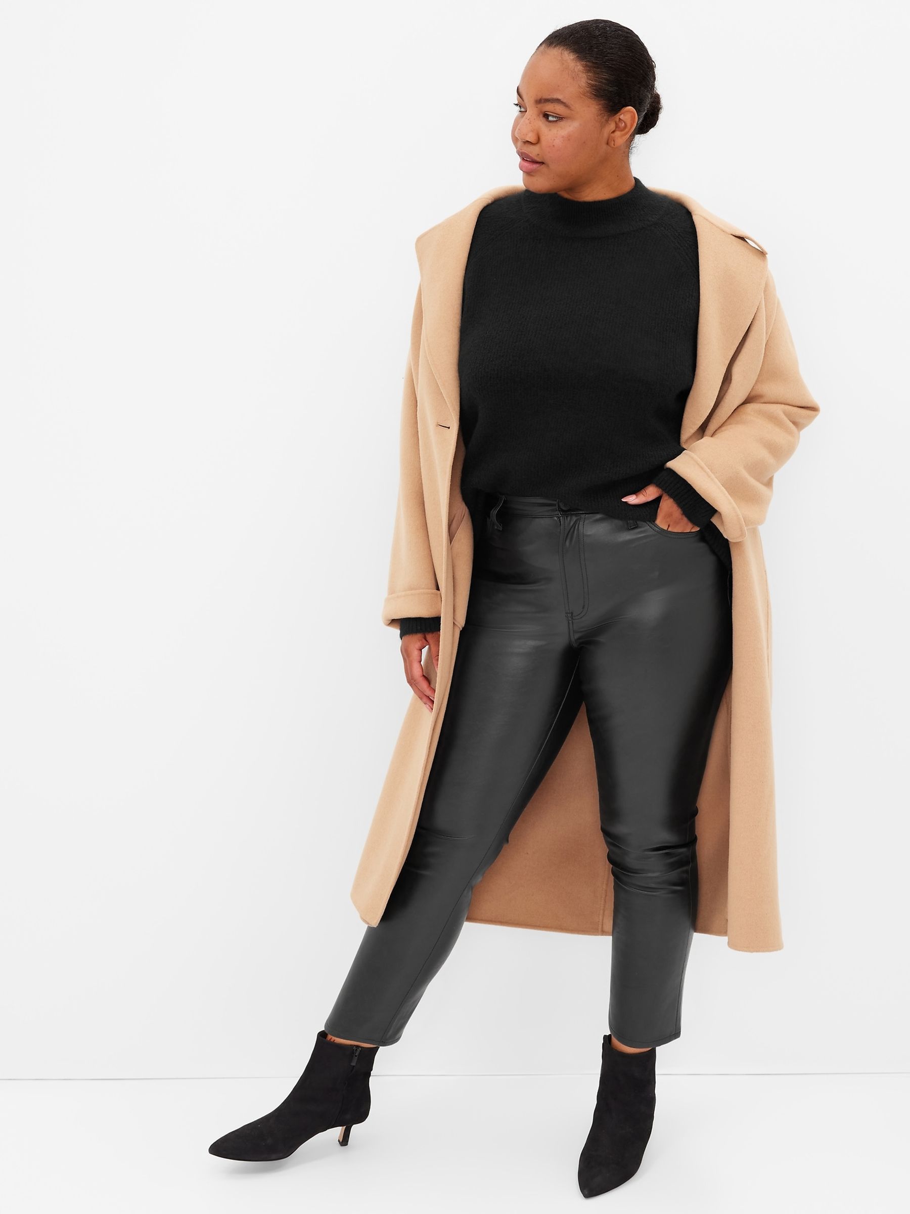 Black High Waisted Slim Faux-Leather Trousers - Image 3 of 6