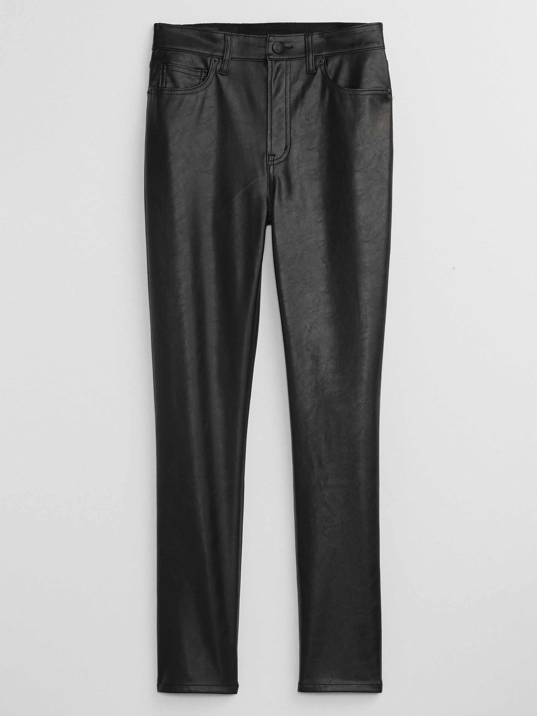 Black High Waisted Slim Faux-Leather Trousers - Image 5 of 6