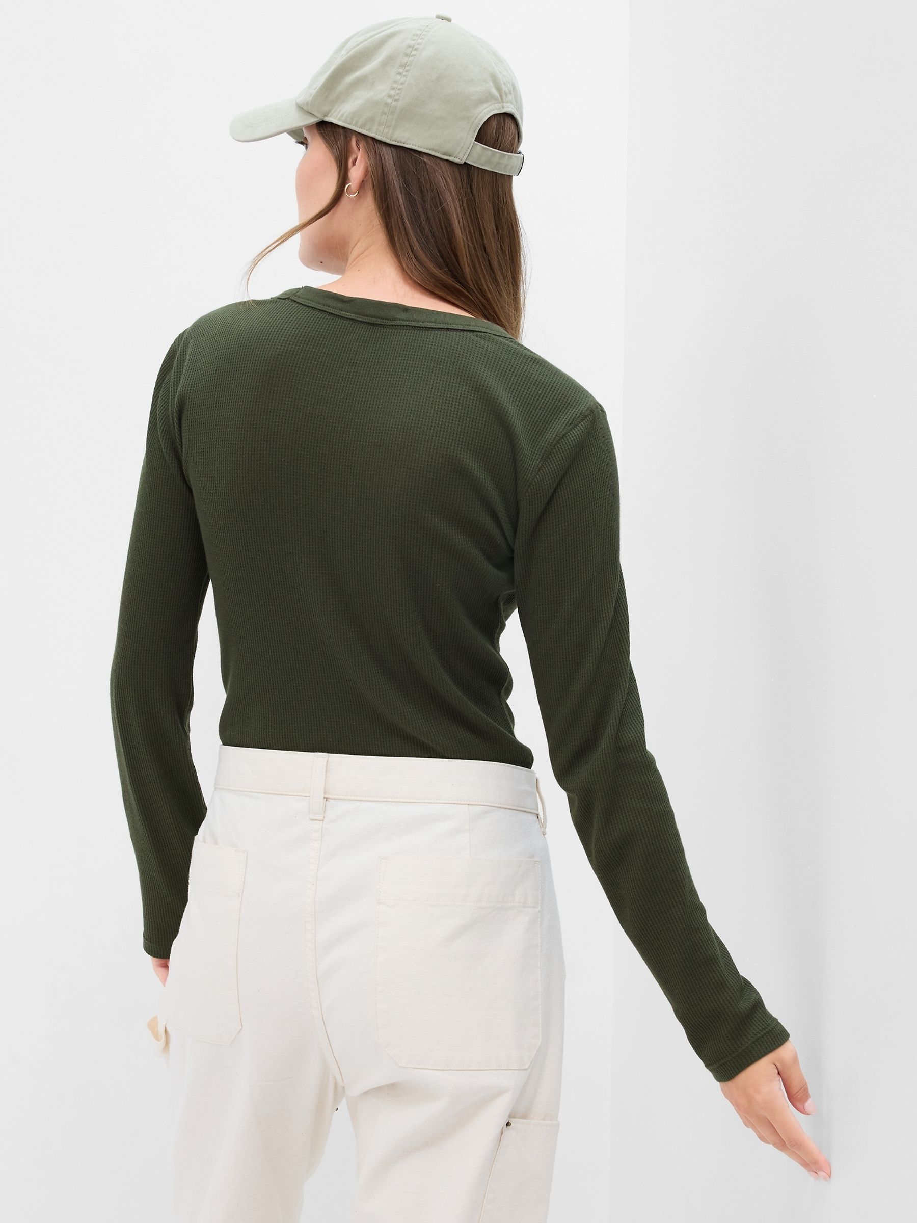 Green Waffle-Knit Long Sleeve Crew Neck T-Shirt - Image 2 of 2