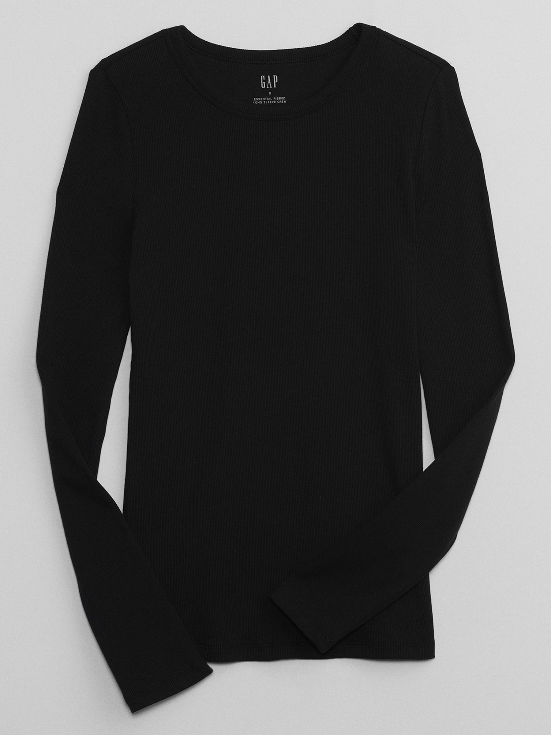 Black Ribbed Crew Neck Long Sleeve T-Shirt - Image 5 of 6