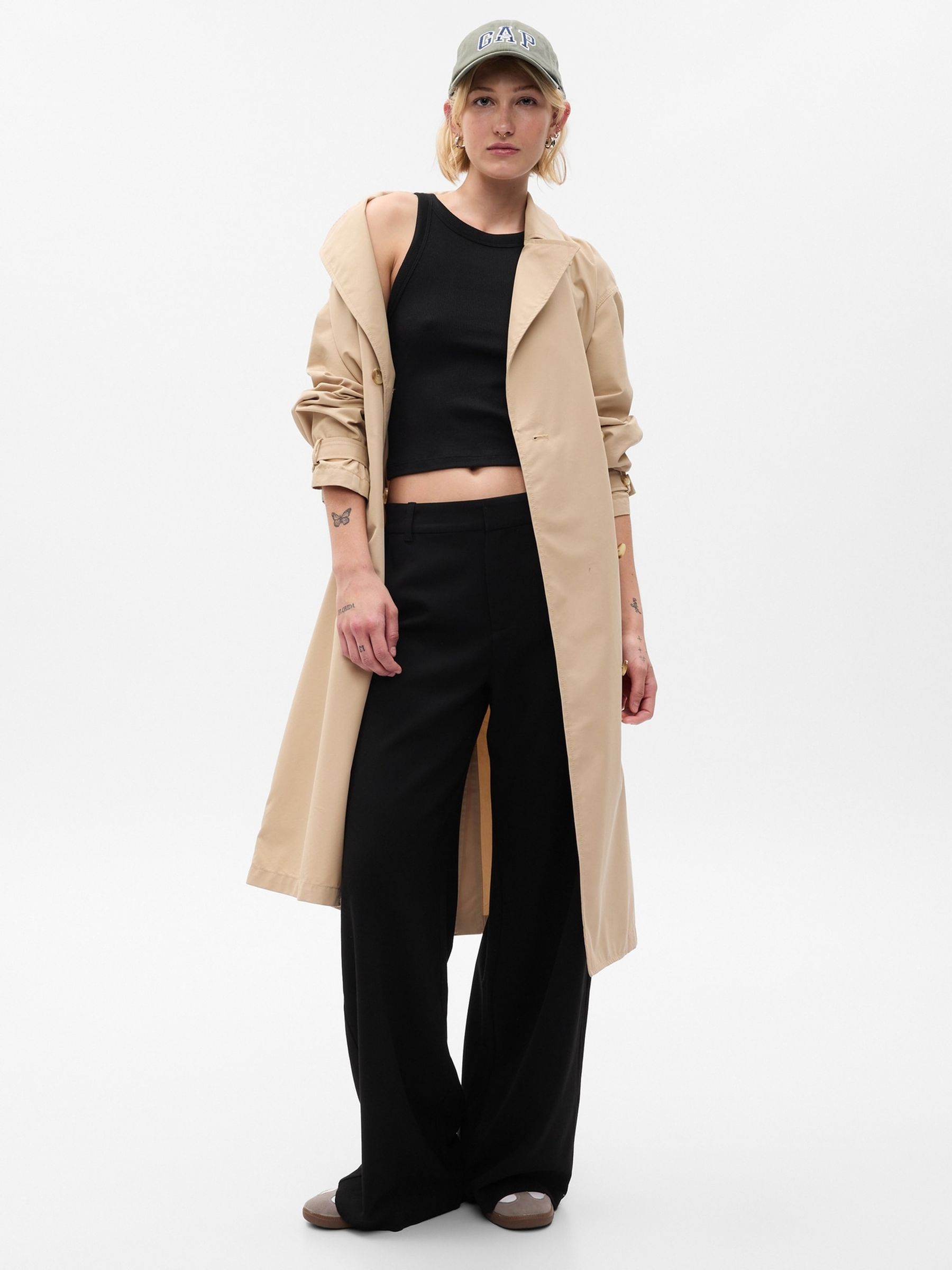 Black Mid Rise Wide Leg Twill Trousers - Image 1 of 4