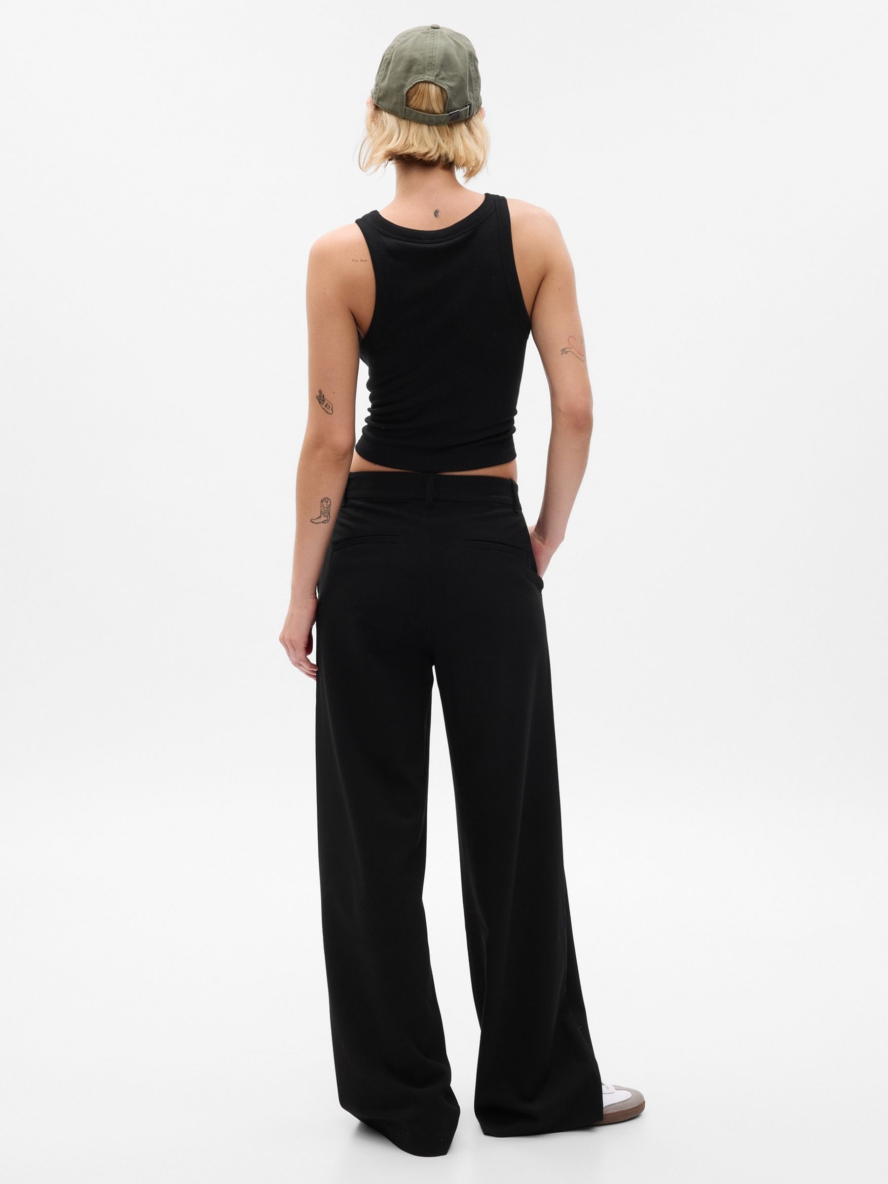 Black Mid Rise Wide Leg Twill Trousers - Image 2 of 4