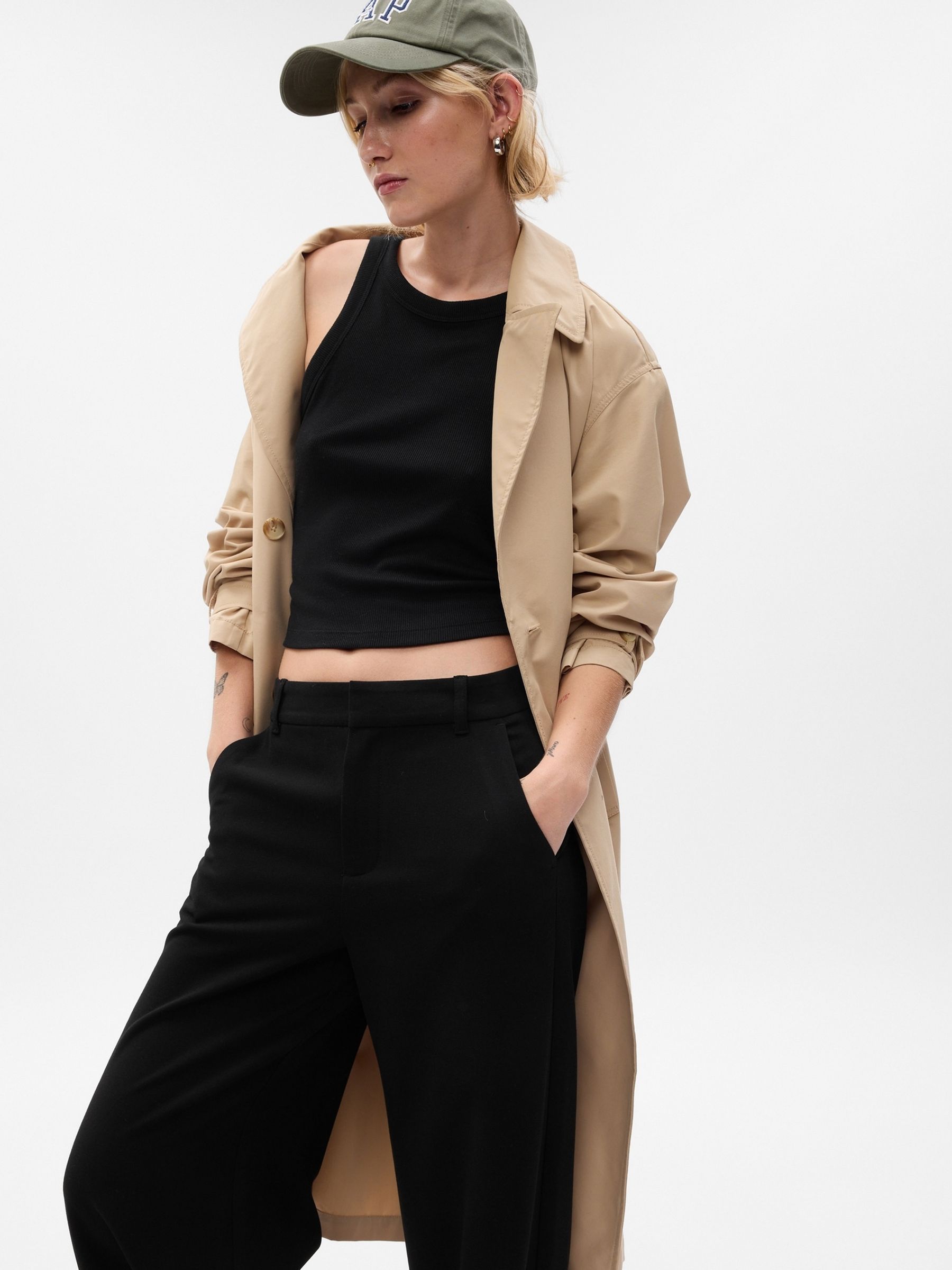 Black Mid Rise Wide Leg Twill Trousers - Image 3 of 4