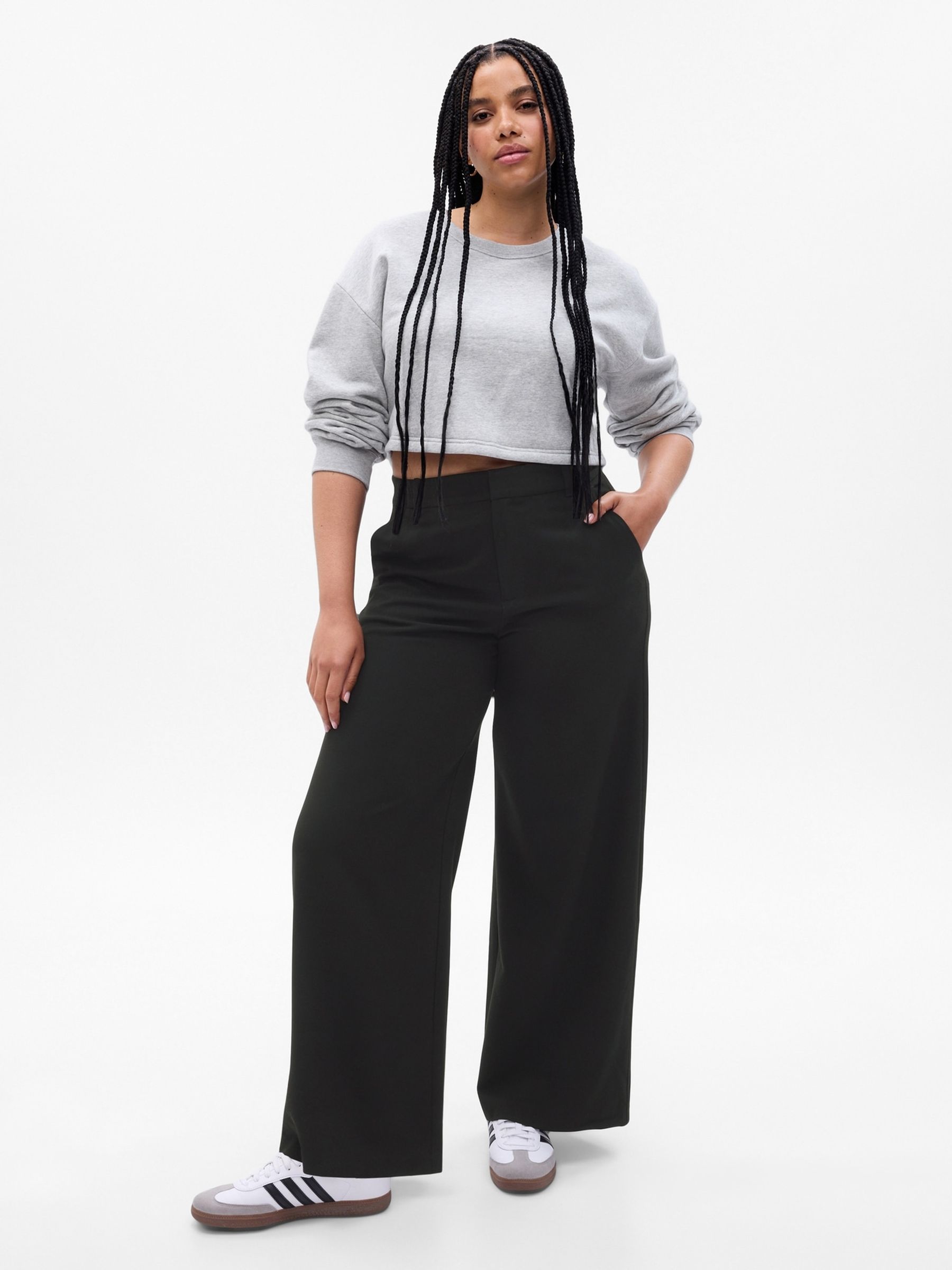 Black Mid Rise Wide Leg Twill Trousers - Image 4 of 4