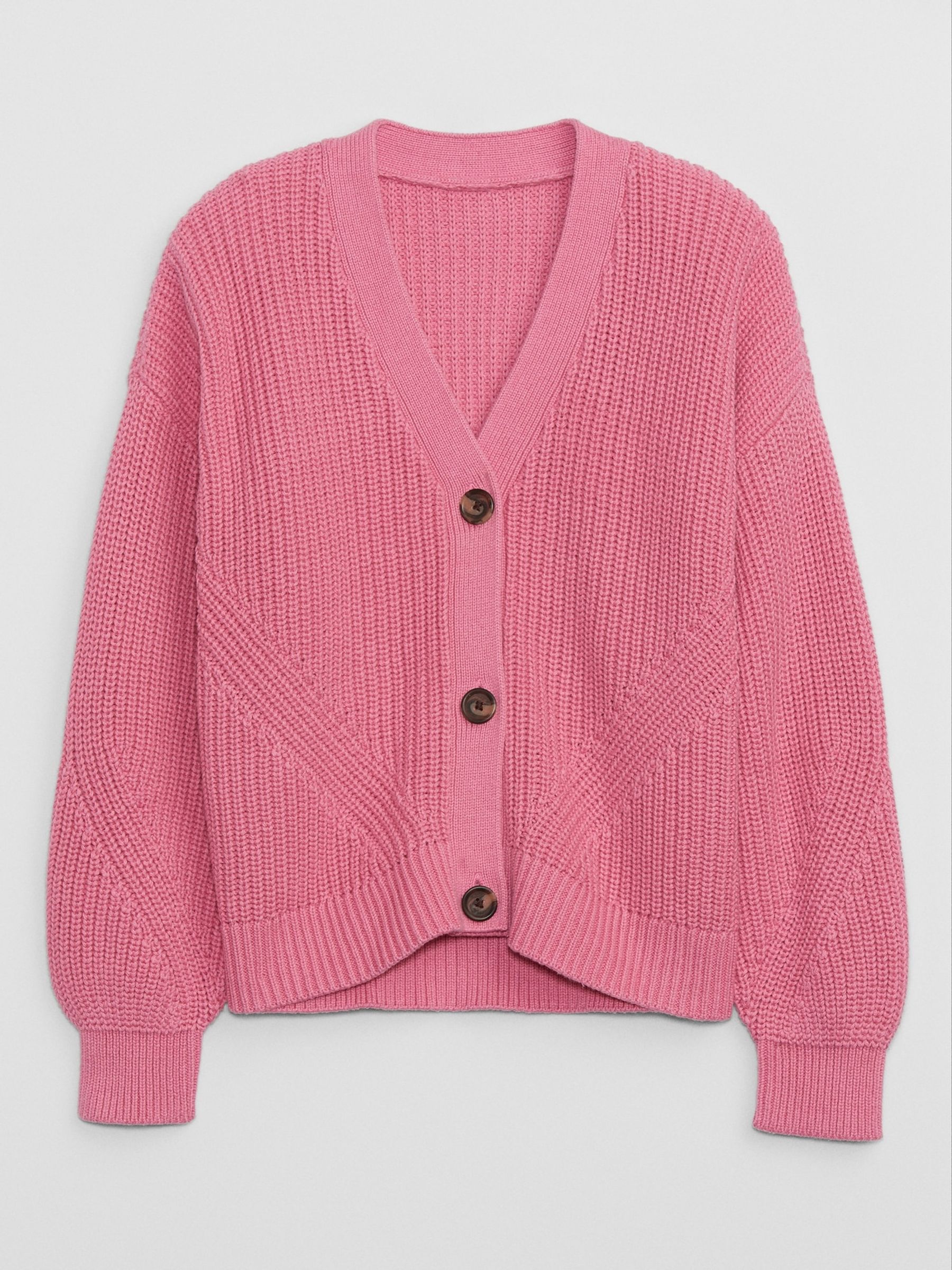Pink Cropped Shaker-Stitch Cardigan (4-13yrs) - Image 1 of 1