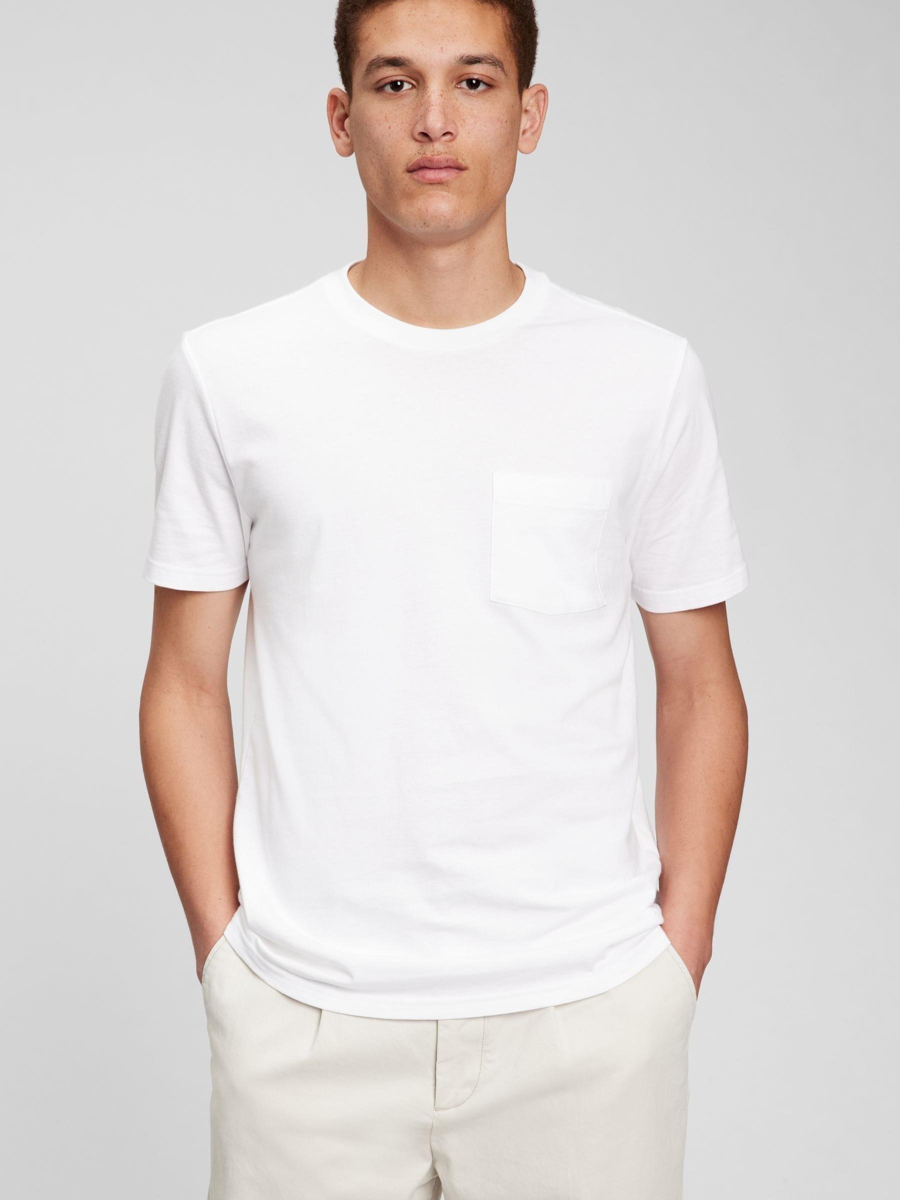 White Organic Cotton Short Sleeve Pocket Crew Neck T-Shirt - Image 1 of 1