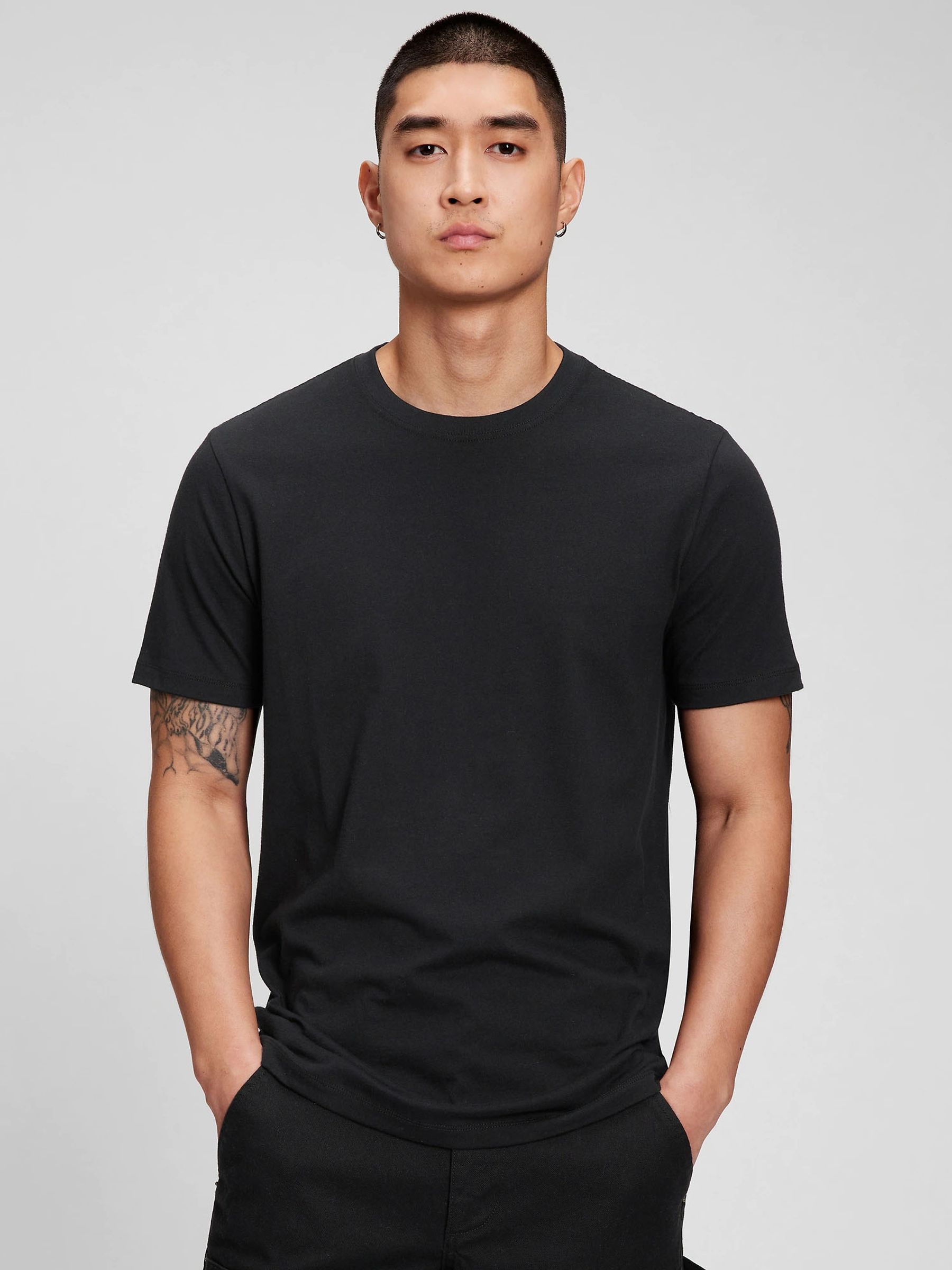 Black Short Sleeve Everyday 100% Cotton Crew Neck T-Shirt - Image 1 of 10