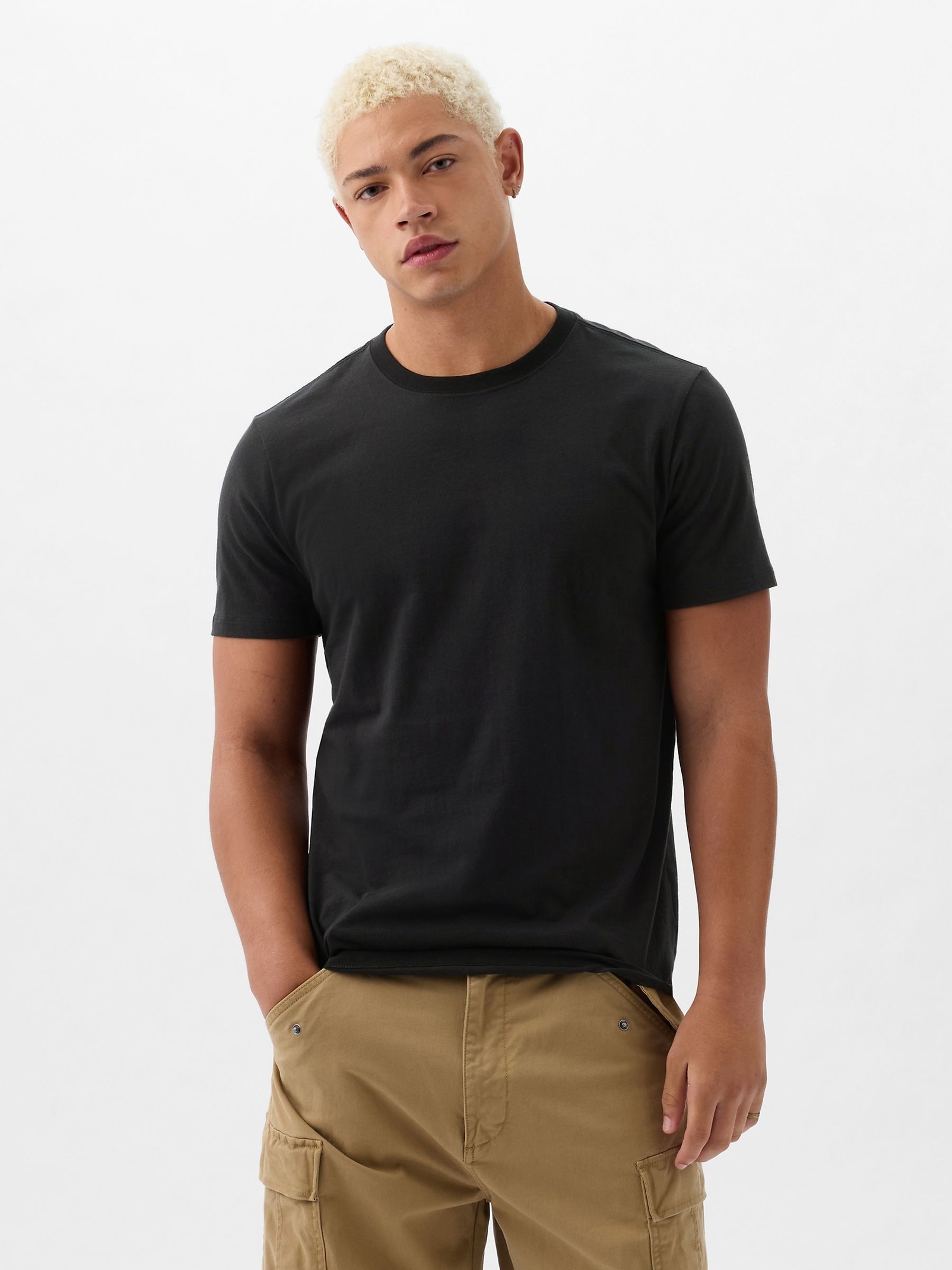 Black Short Sleeve Everyday 100% Cotton Crew Neck T-Shirt - Image 2 of 10
