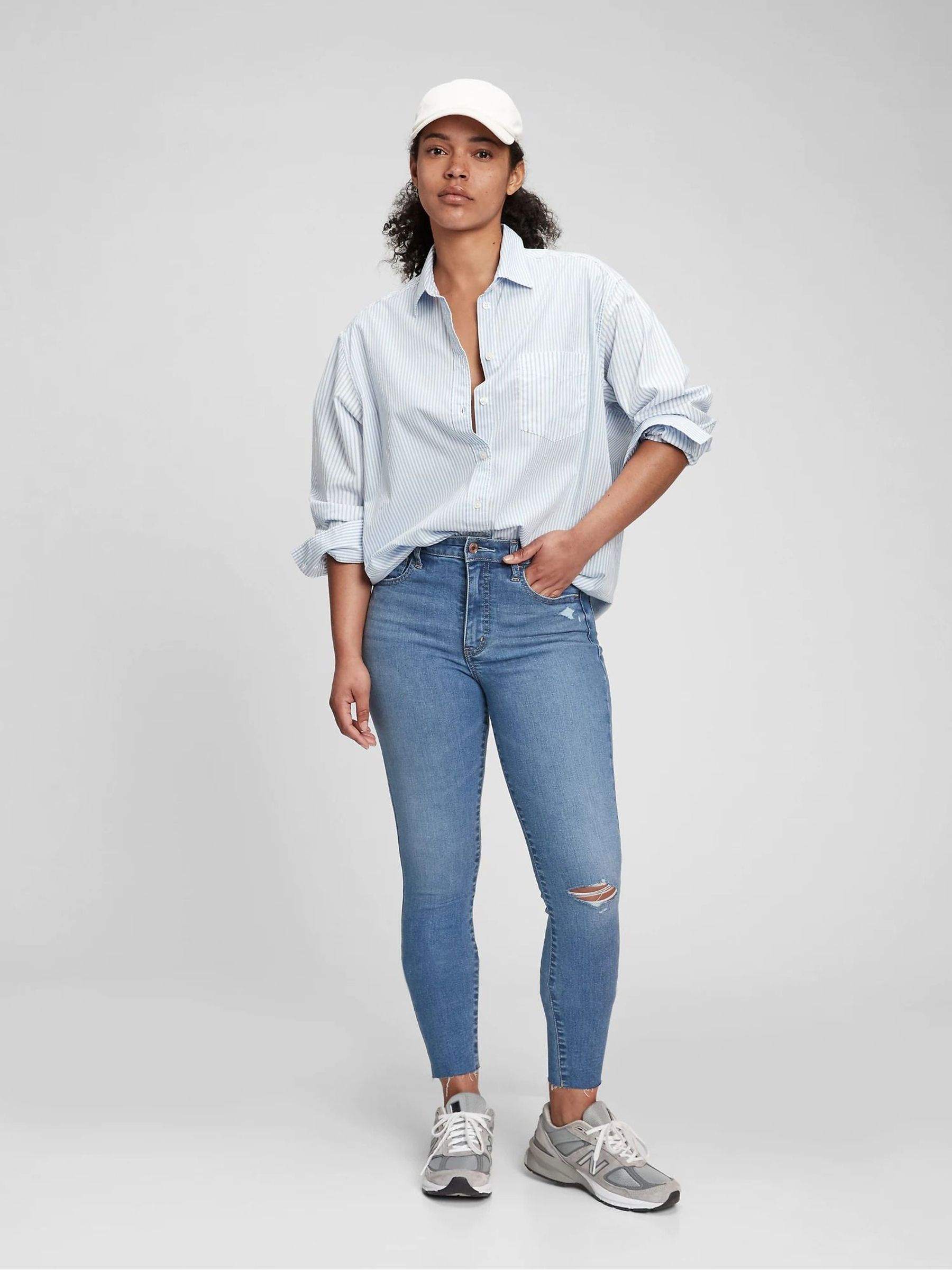 Light Wash Blue High Waisted Rip Knee Universal Jegging - Image 1 of 6