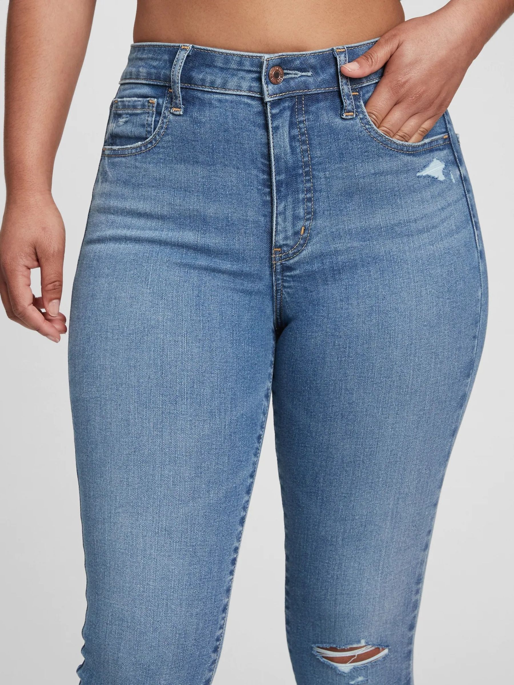 Light Wash Blue High Waisted Rip Knee Universal Jegging - Image 3 of 6