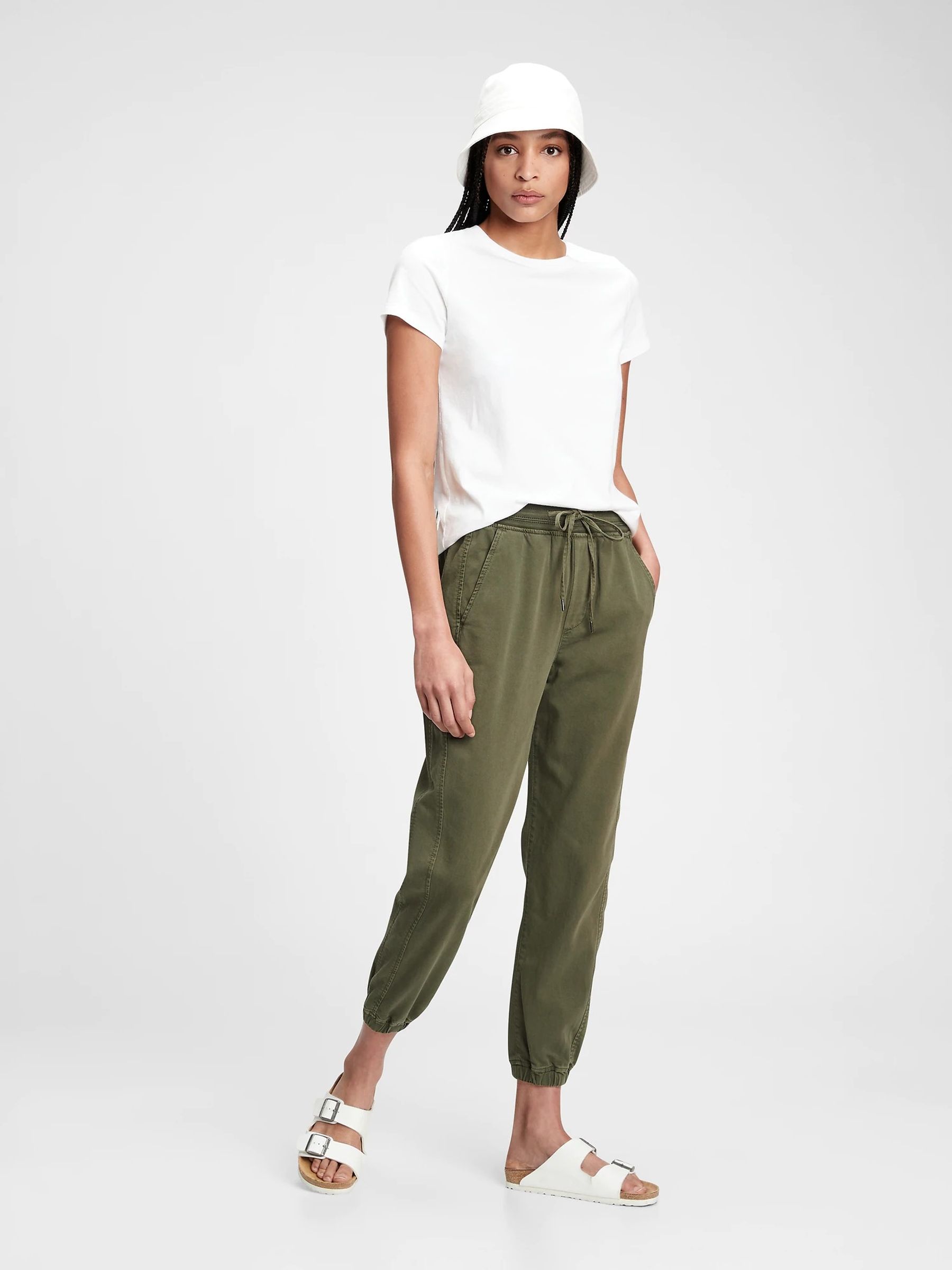 Green Ribbed Pull-On Joggers - Image 1 of 1