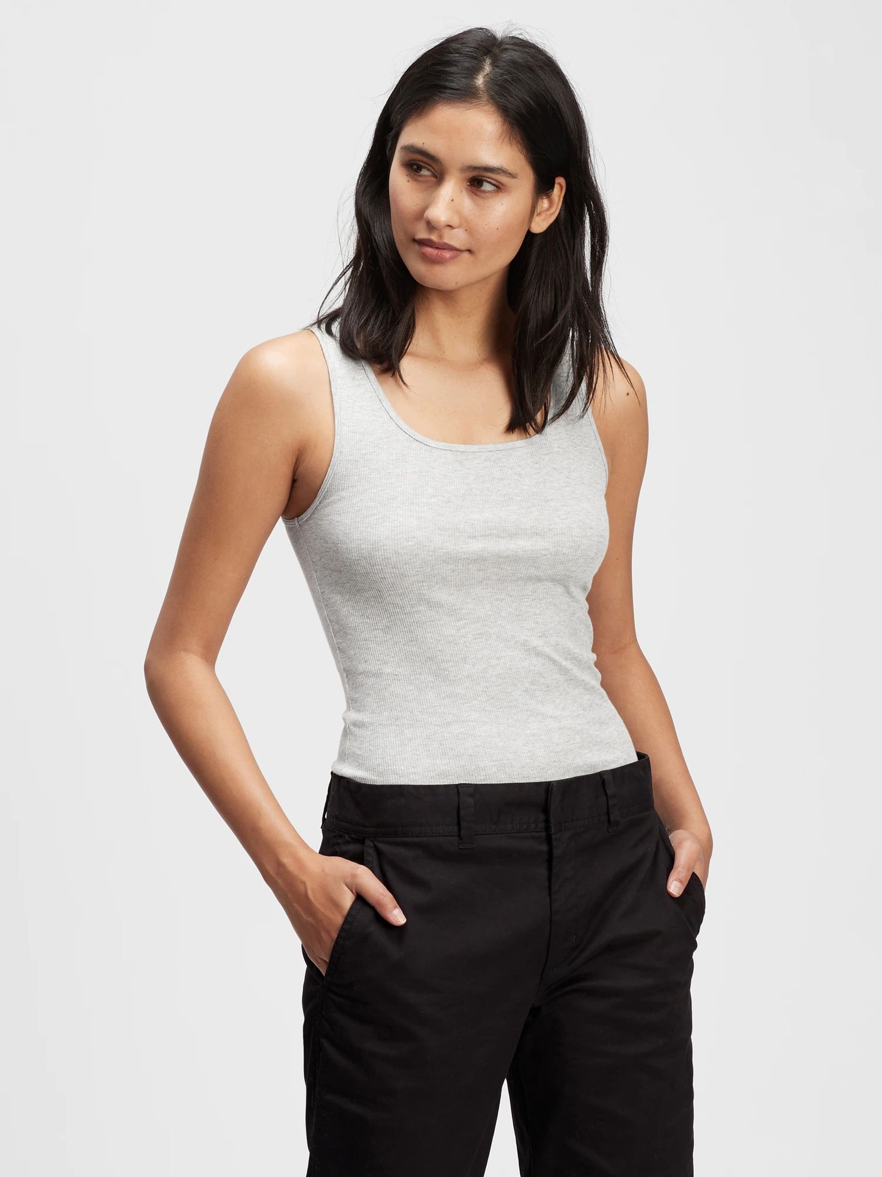 Grey Ribbed Scoop Neck Vest - Image 1 of 2