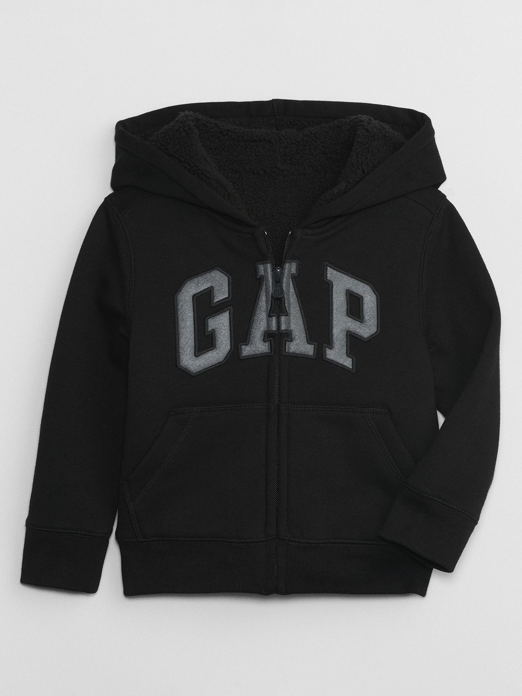 Black Logo Sherpa Zip Long Sleeve Hoodie (12mths-5yrs) - Image 1 of 1