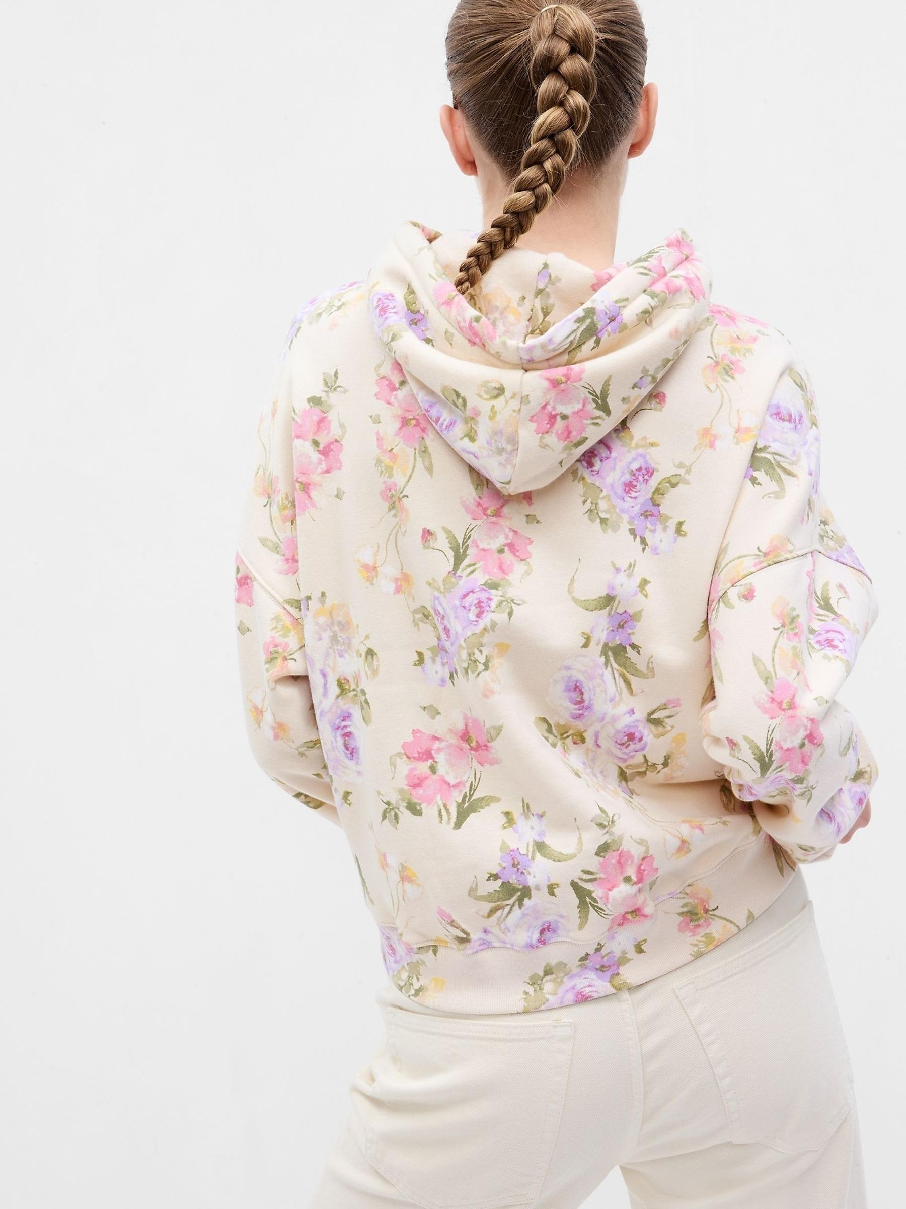 Cream LoveShackFancy Floral Cropped Logo Hoodie - Image 2 of 5