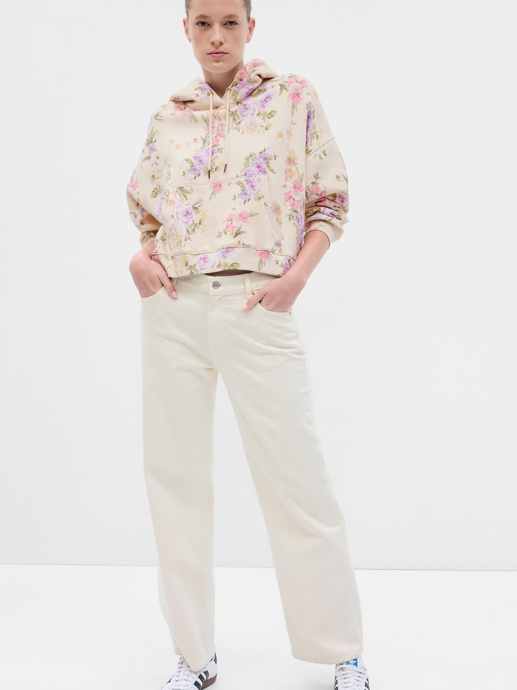 Cream LoveShackFancy Floral Cropped Logo Hoodie - Image 3 of 5