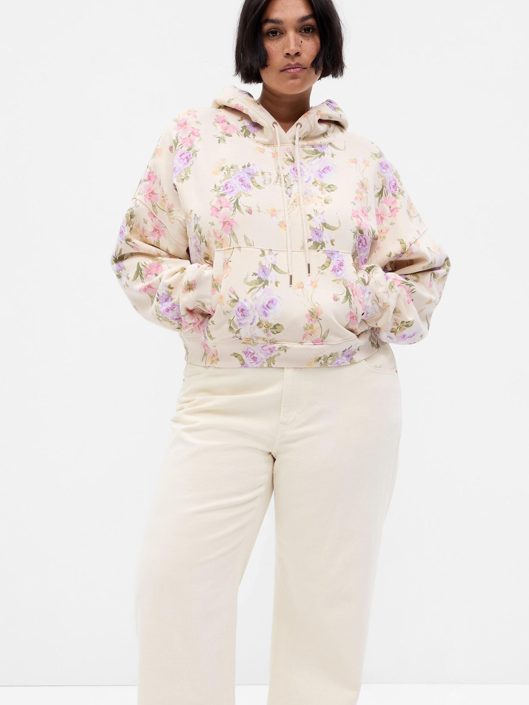 Cream LoveShackFancy Floral Cropped Logo Hoodie - Image 4 of 5